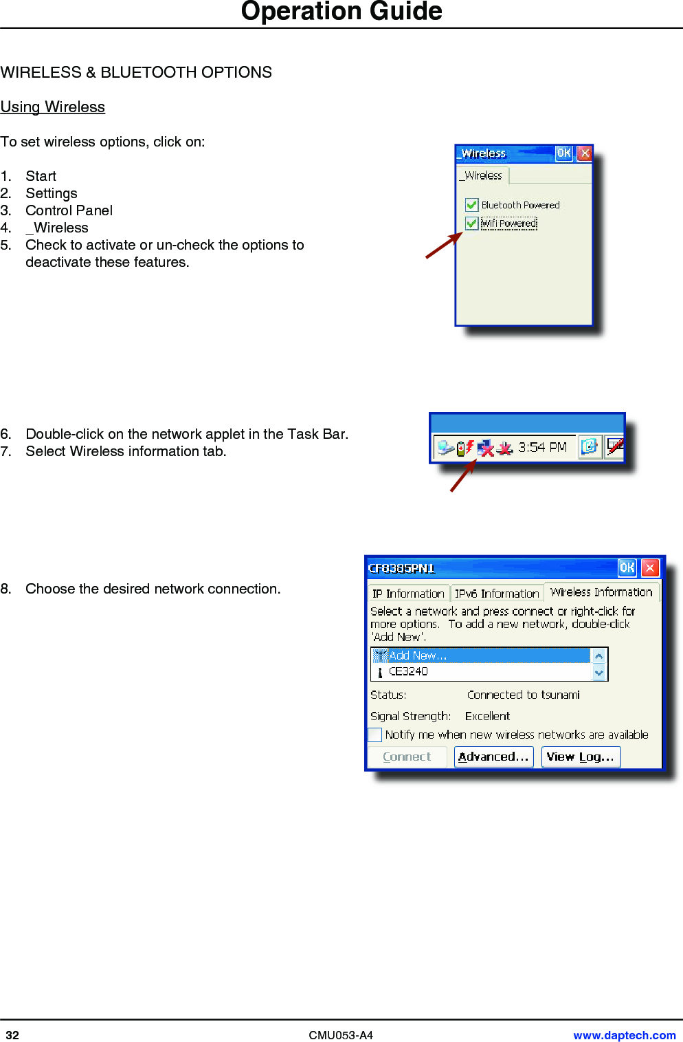 32 CMU053-A4 www.daptech.comOperation Guide1. 2. 3. _Wireless4.  5.          6.  7.        8.                        