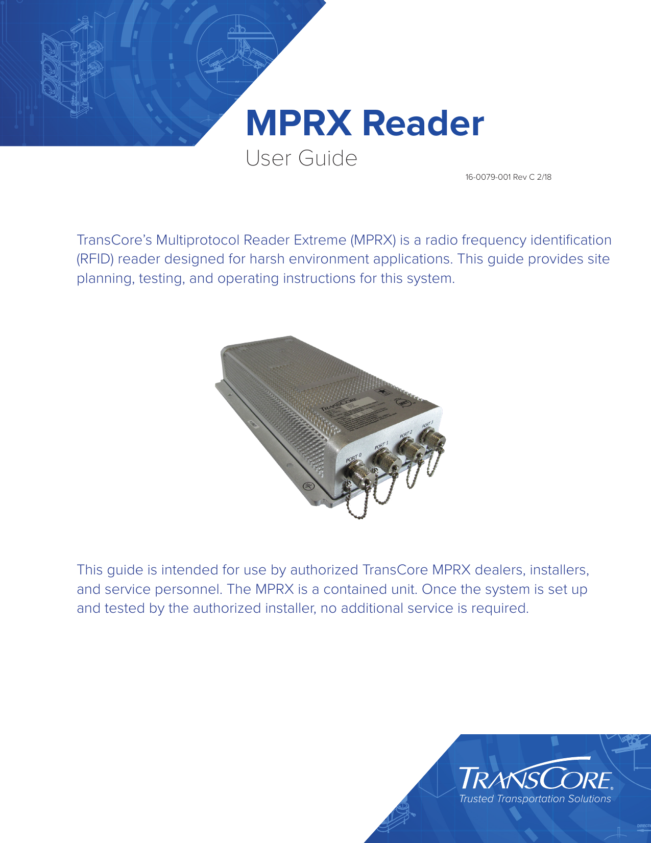 Page 1 of TransCore MPRXV1 Multiprotocol Reader Extreme User Manual A1422E Cover X5a