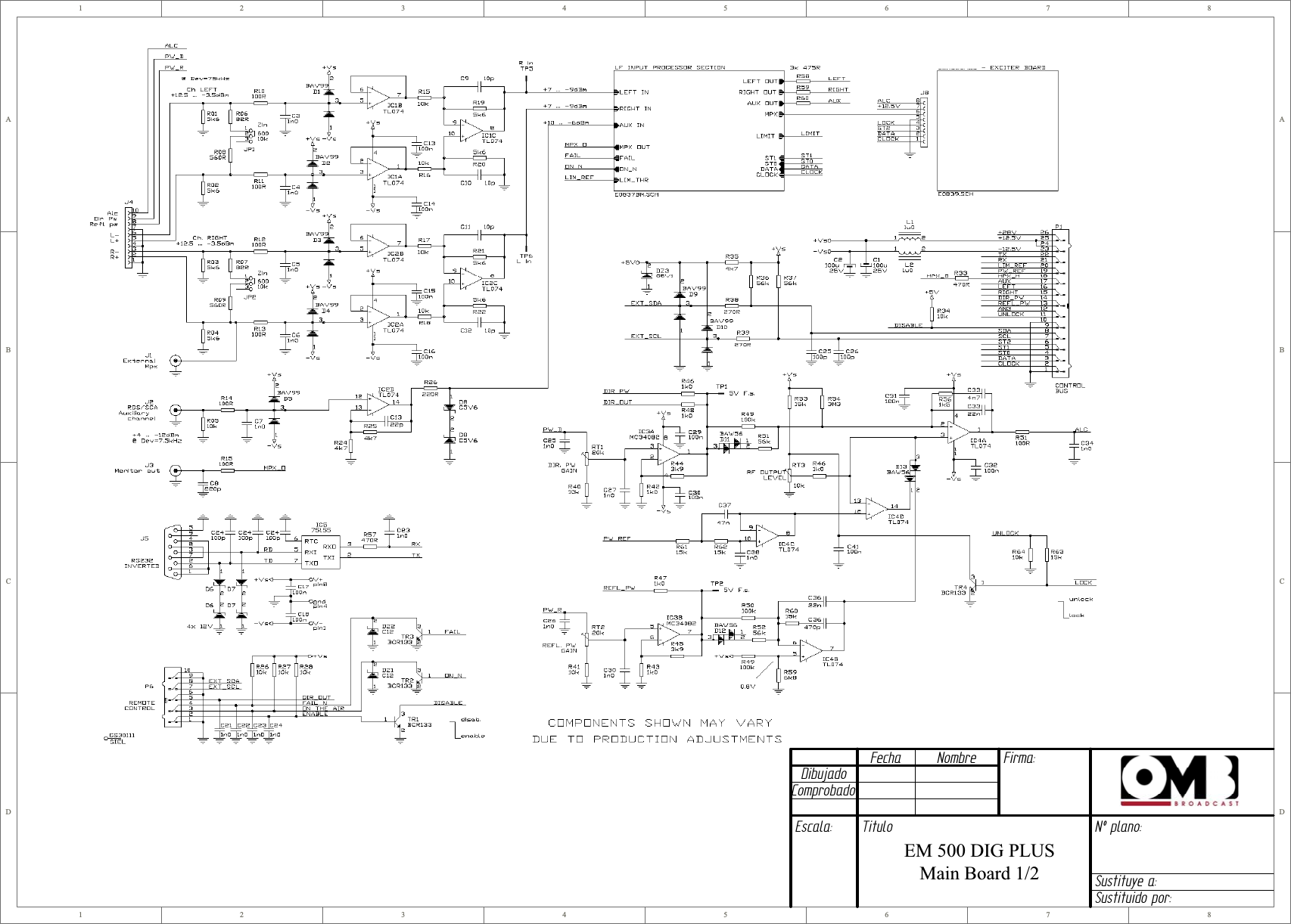 1122334455667788D DC CB BA ADibujadoComprobadoFecha Nombre Firma:Escala: Titulo Nº plano:Sustituye a:Sustituido por:  EM 500 DIG PLUS Main Board 1/2