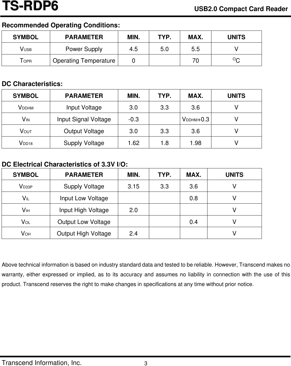 Page 3 of 3 - Transcend-Information Transcend-Information-Usb2-0-Compact-Card-Reader-Ts-Rdp6-Users-Manual- Datasheet  Transcend-information-usb2-0-compact-card-reader-ts-rdp6-users-manual