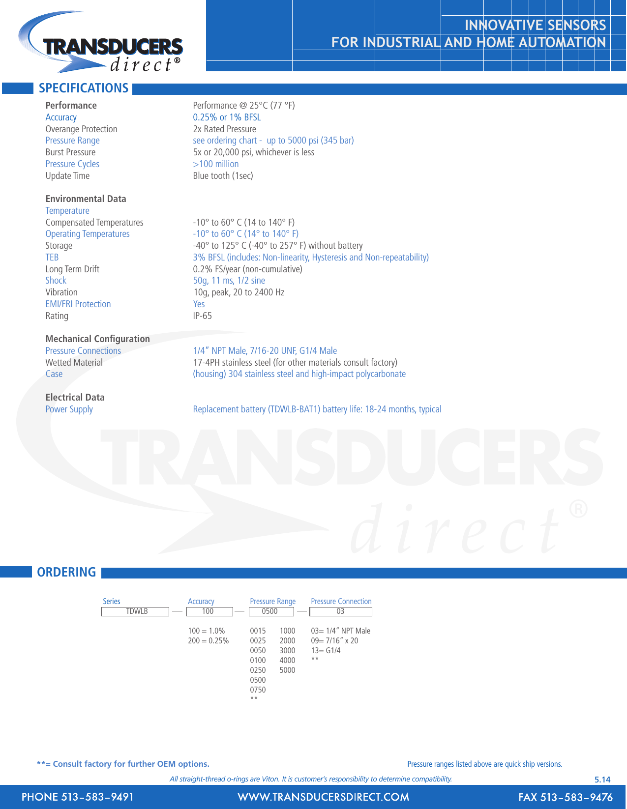 Transducers Direct TDWLB Wireless Pressure Transducer User Manual