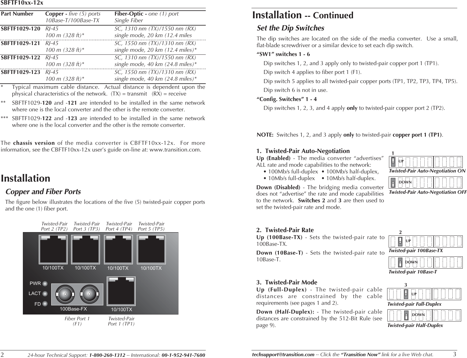 Page 2 of 9 - Transition-Networks Transition-Networks-Sbftf1011-120-Users-Manual- 16-page (8 Sheet) Web  Transition-networks-sbftf1011-120-users-manual