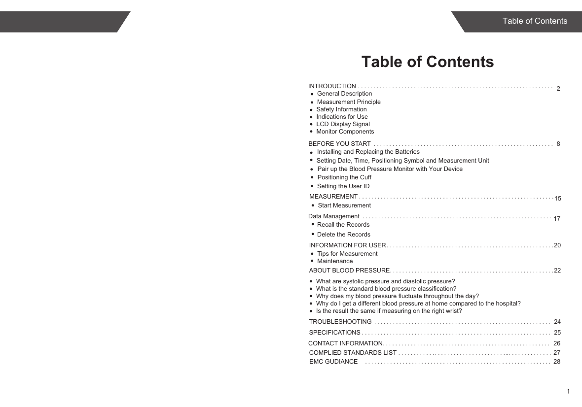 Page 2 of Transtek Medical Electronics TMB1598-B Bluetooth Blood Pressure Monitor User Manual