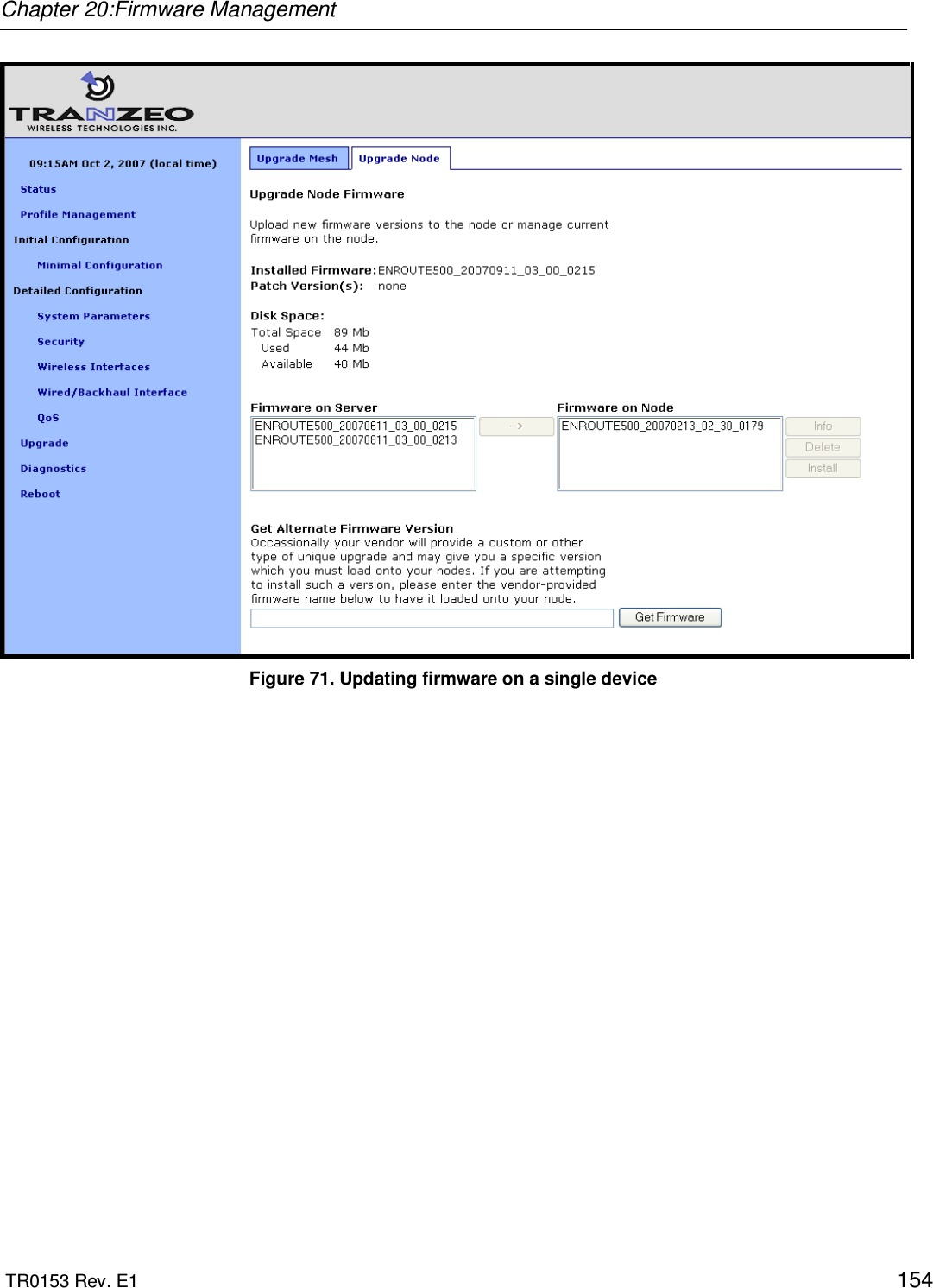 Chapter 20:Firmware Management  TR0153 Rev. E1    154  Figure 71. Updating firmware on a single device  