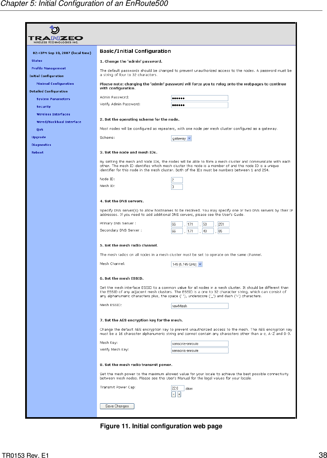 Chapter 5: Initial Configuration of an EnRoute500  TR0153 Rev. E1    38  Figure 11. Initial configuration web page