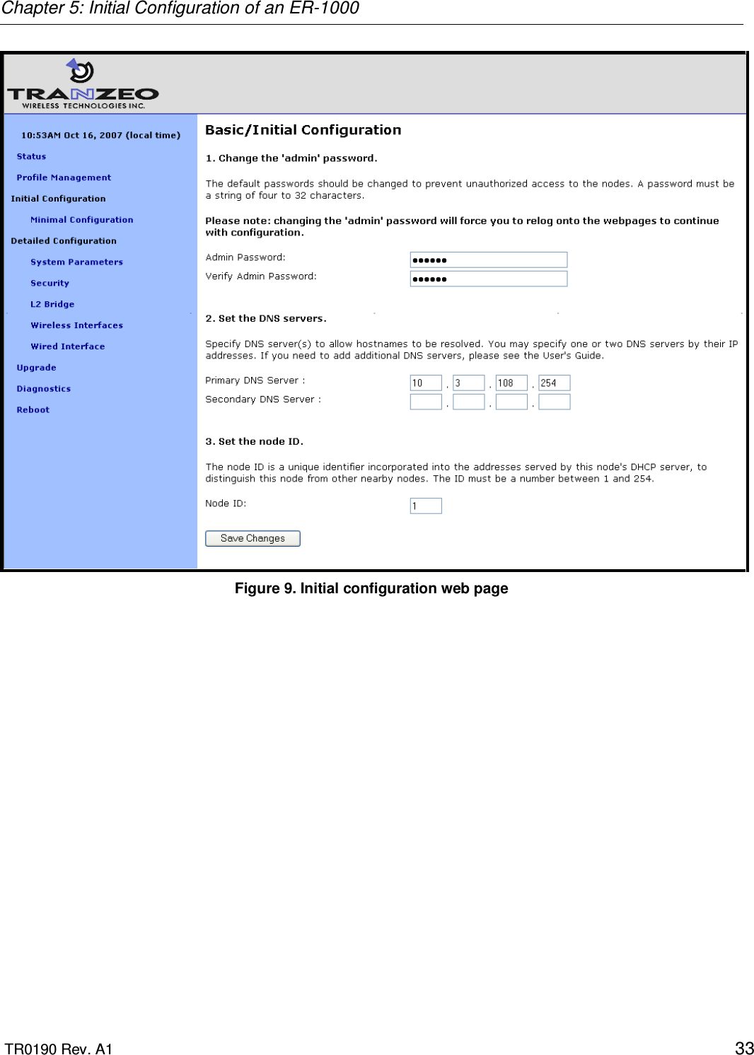 Chapter 5: Initial Configuration of an ER-1000  TR0190 Rev. A1    33  Figure 9. Initial configuration web page