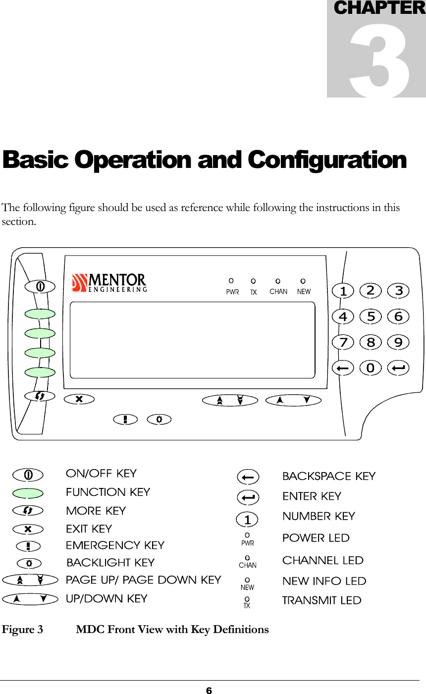  6  Basic Operation and Configuration The following figure should be used as reference while following the instructions in this section.  Figure 3   MDC Front View with Key Definitions CHAPTER3