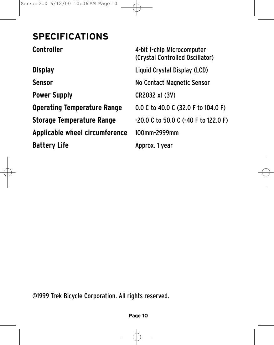 Page 6 of 6 - Trek Trek-Sensor-2-0-Users-Manual- Sensor2.0  Trek-sensor-2-0-users-manual