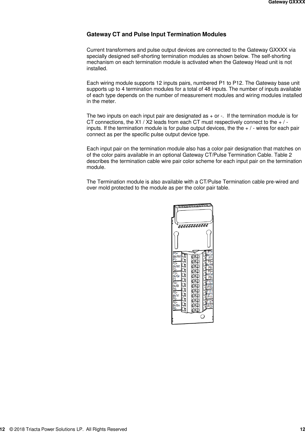 Page 12 of Triacta Power Solutions LP GATEWAY Modular High Density Meter and Pulse Collector User Manual 
