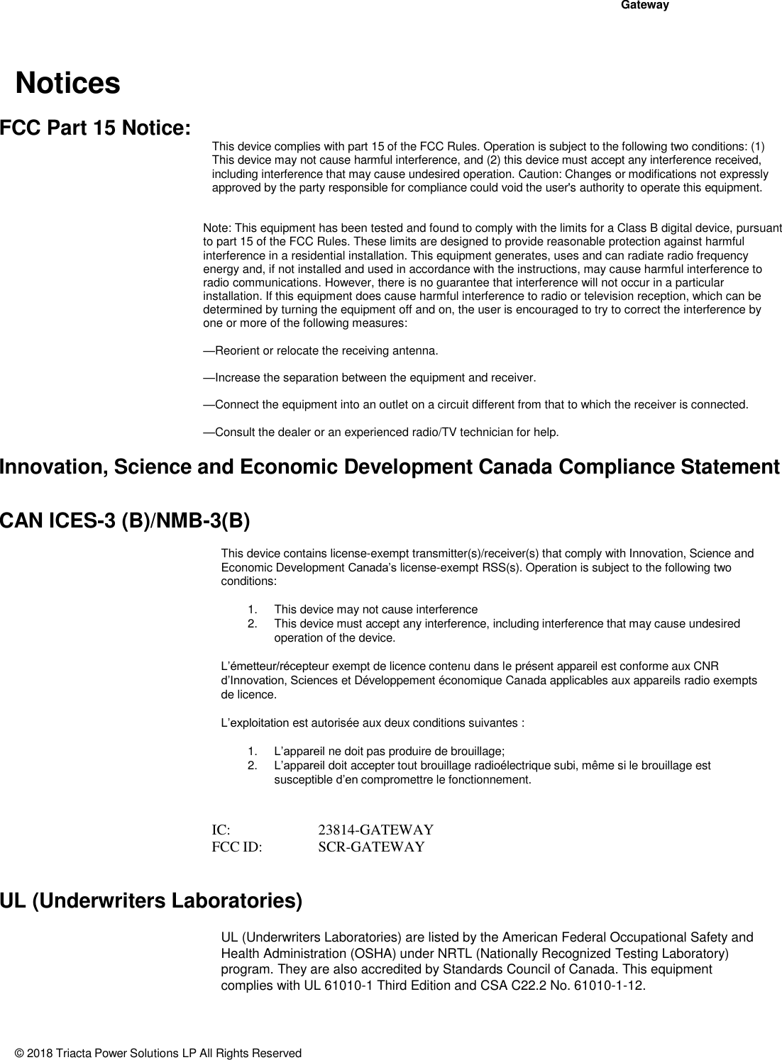 Page 3 of Triacta Power Solutions LP GATEWAY Modular High Density Meter and Pulse Collector User Manual 