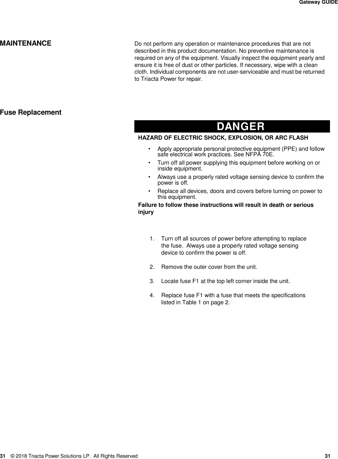 Page 31 of Triacta Power Solutions LP GATEWAY Modular High Density Meter and Pulse Collector User Manual 