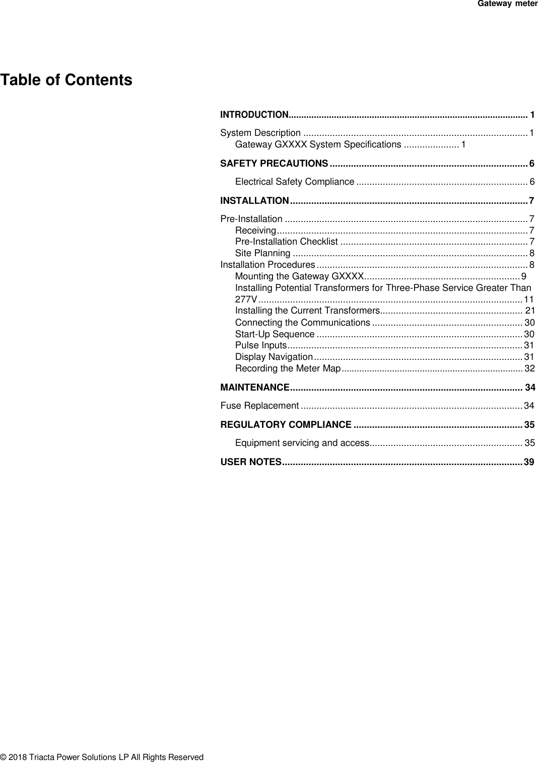 Page 4 of Triacta Power Solutions LP GATEWAY Modular High Density Meter and Pulse Collector User Manual 
