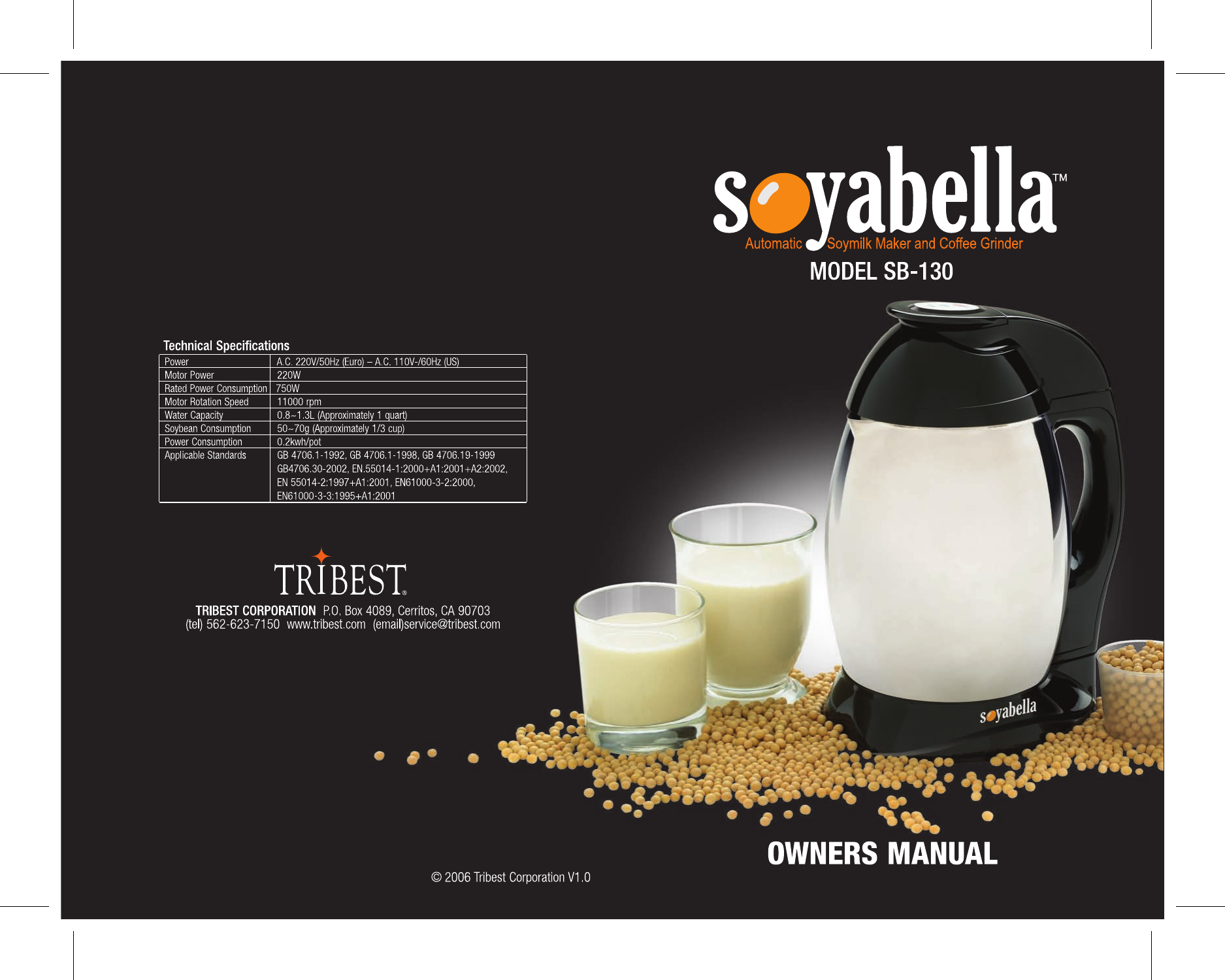 Page 1 of 10 - Tribest Tribest-Soyabella-Sb-130-Users-Manual- Soyabella Manual ( SB-130)  Tribest-soyabella-sb-130-users-manual