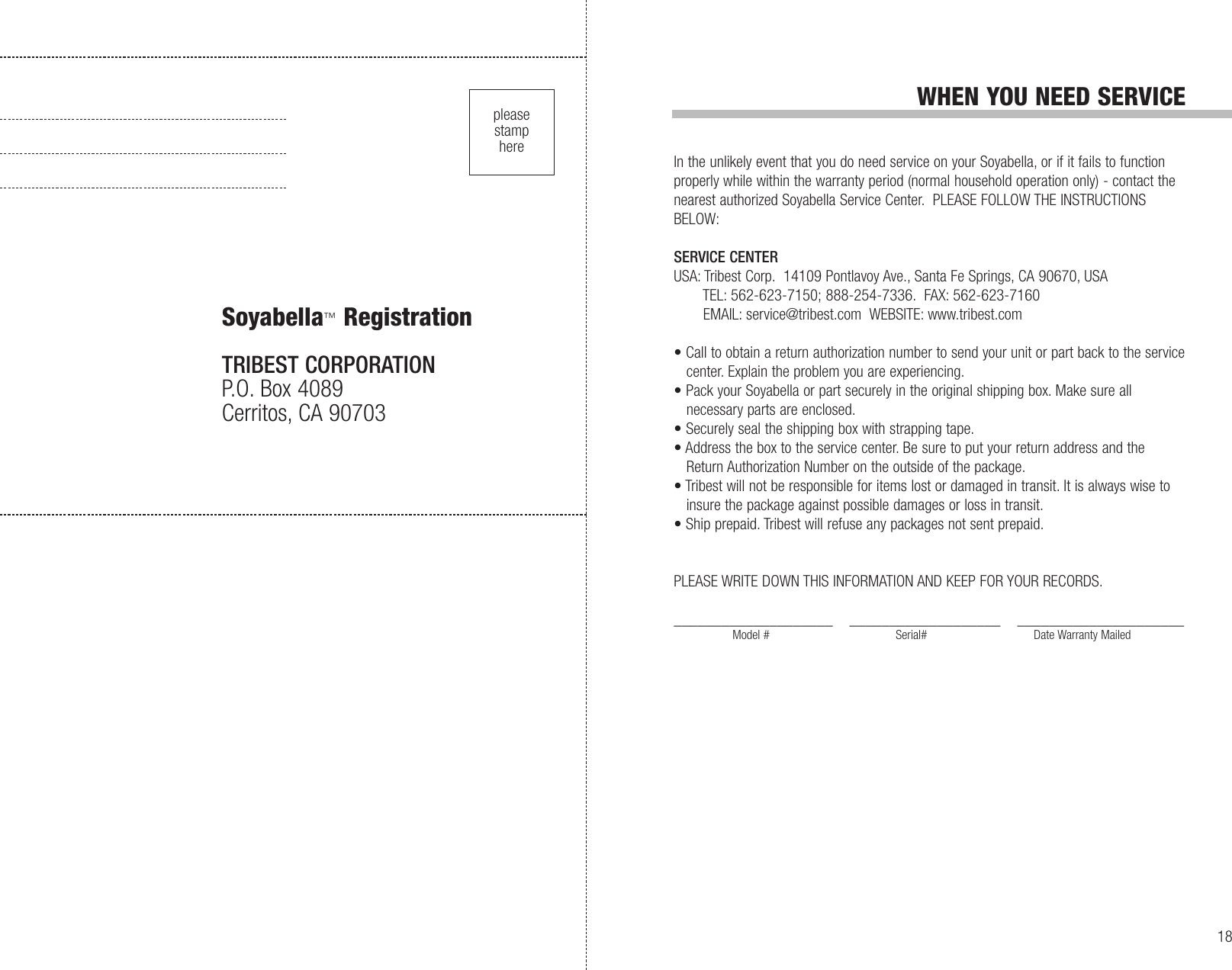 Page 10 of 10 - Tribest Tribest-Soyabella-Sb-130-Users-Manual- Soyabella Manual ( SB-130)  Tribest-soyabella-sb-130-users-manual