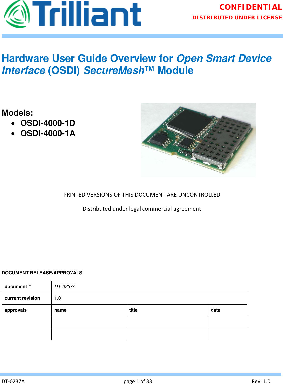 Page 1 of Trilliant Networks OSDI4W1 2.4 GHz Digitally modulated transmitter User Manual Usermanual