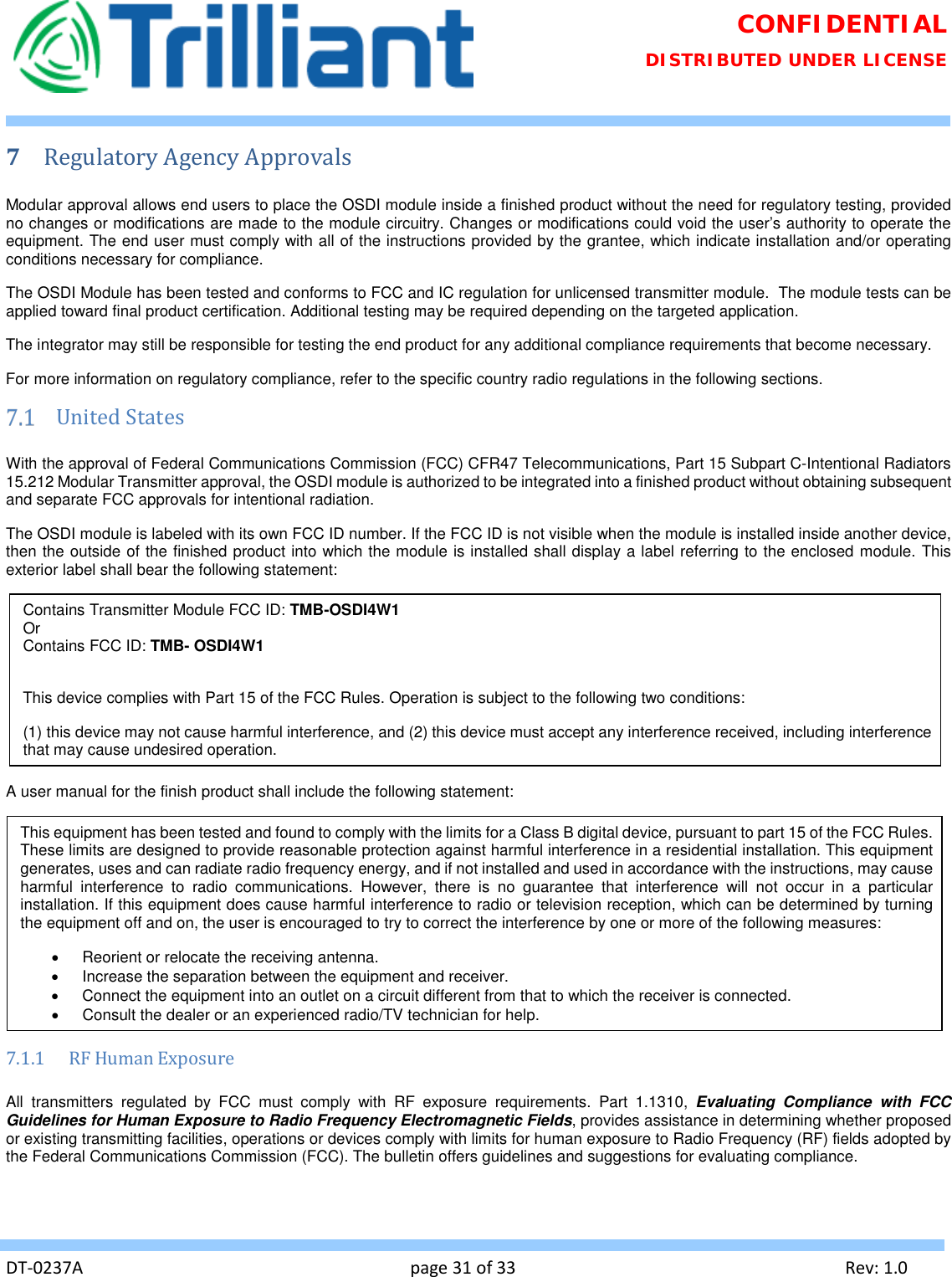 Page 31 of Trilliant Networks OSDI4W1 2.4 GHz Digitally modulated transmitter User Manual Usermanual