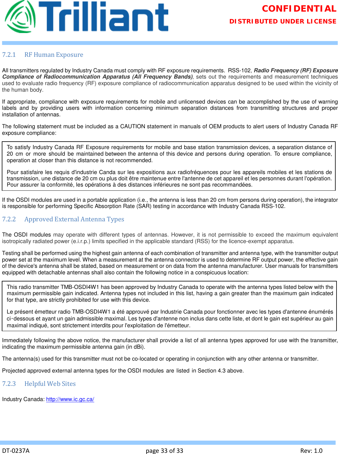 Page 33 of Trilliant Networks OSDI4W1 2.4 GHz Digitally modulated transmitter User Manual Usermanual