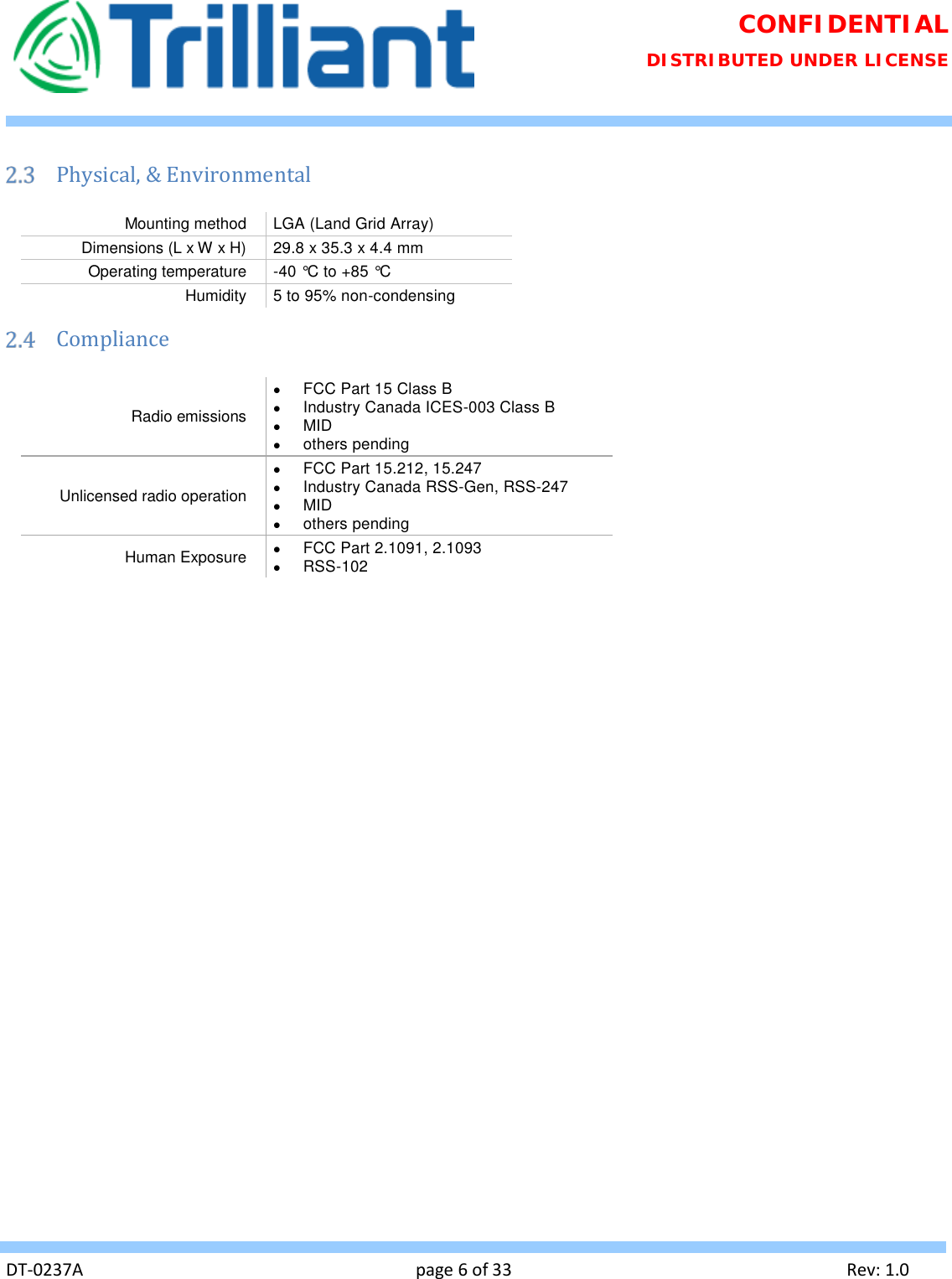 Page 6 of Trilliant Networks OSDI4W1 2.4 GHz Digitally modulated transmitter User Manual Usermanual