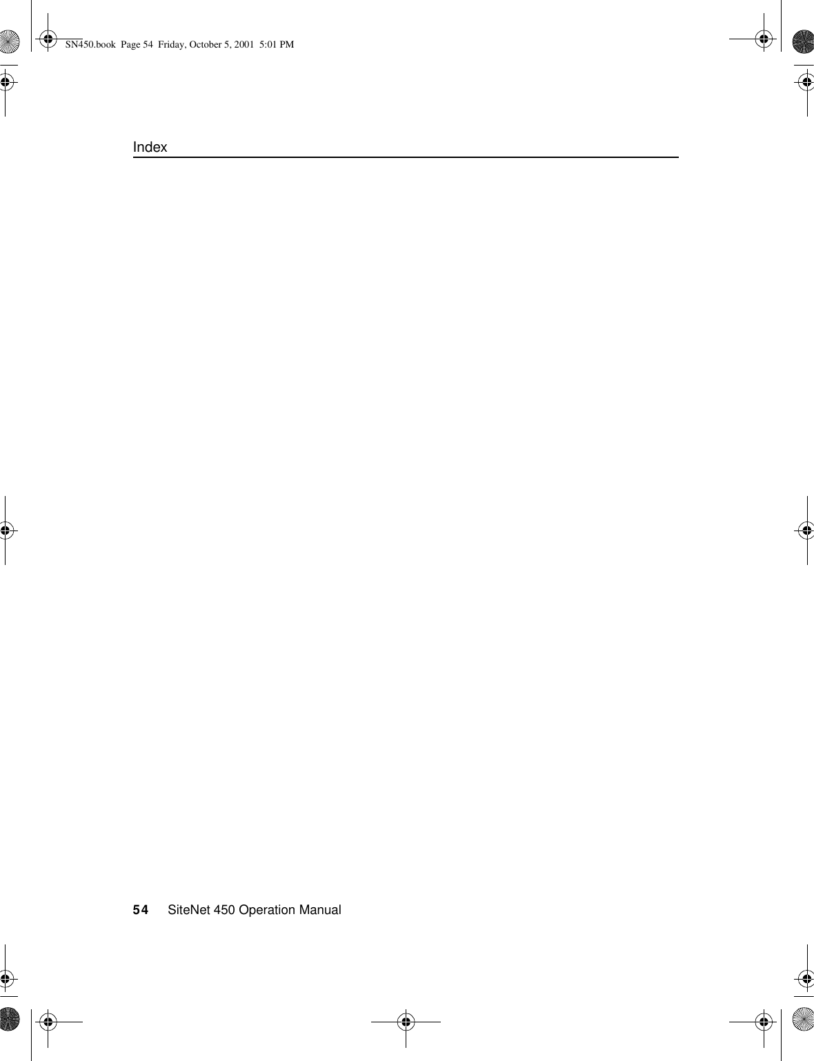 Index54     SiteNet 450 Operation ManualSN450.book  Page 54  Friday, October 5, 2001  5:01 PM