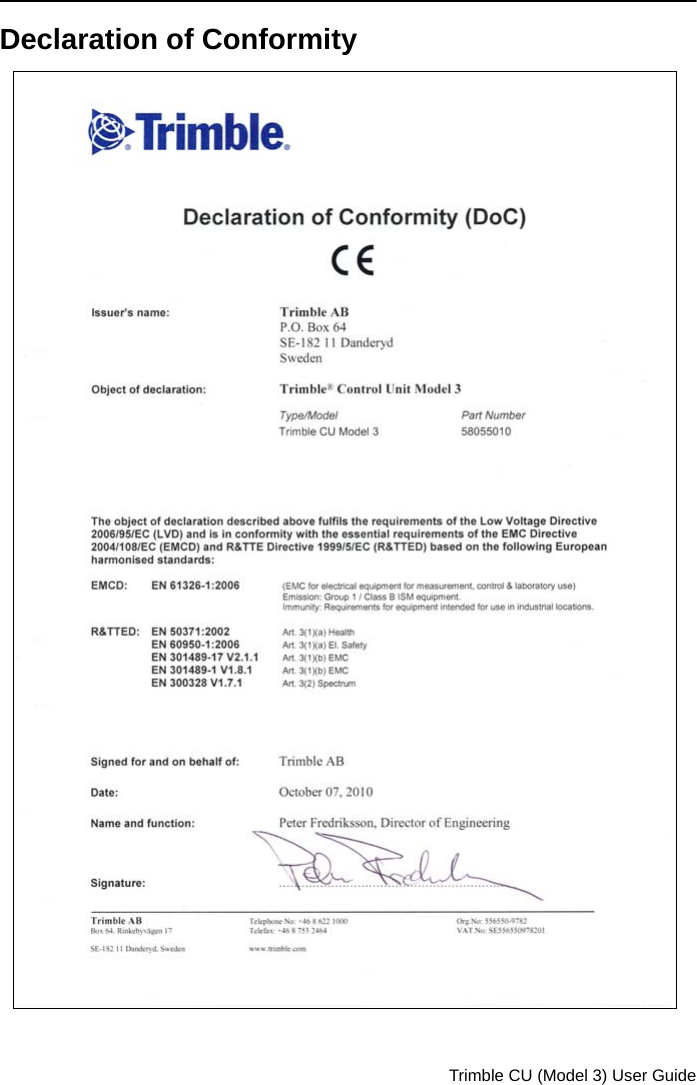 Trimble CU (Model 3) User GuideDeclaration of Conformity 3.2