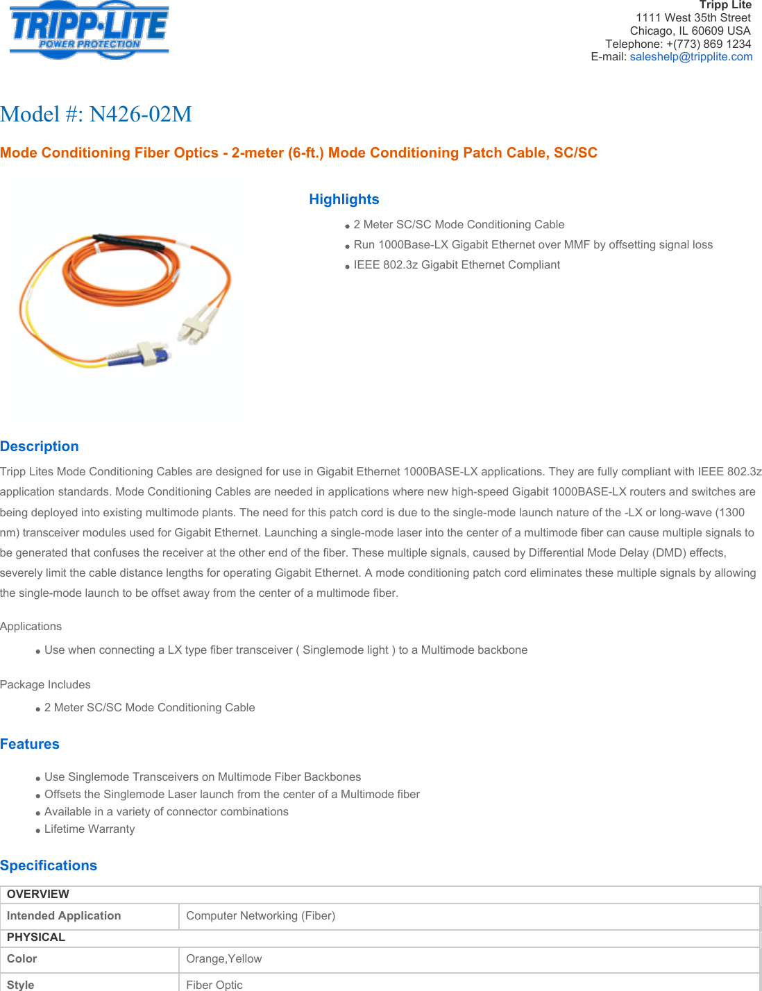 Page 1 of 2 - Tripp-Lite Tripp-Lite-N426-02M-Users-Manual-  Tripp-lite-n426-02m-users-manual