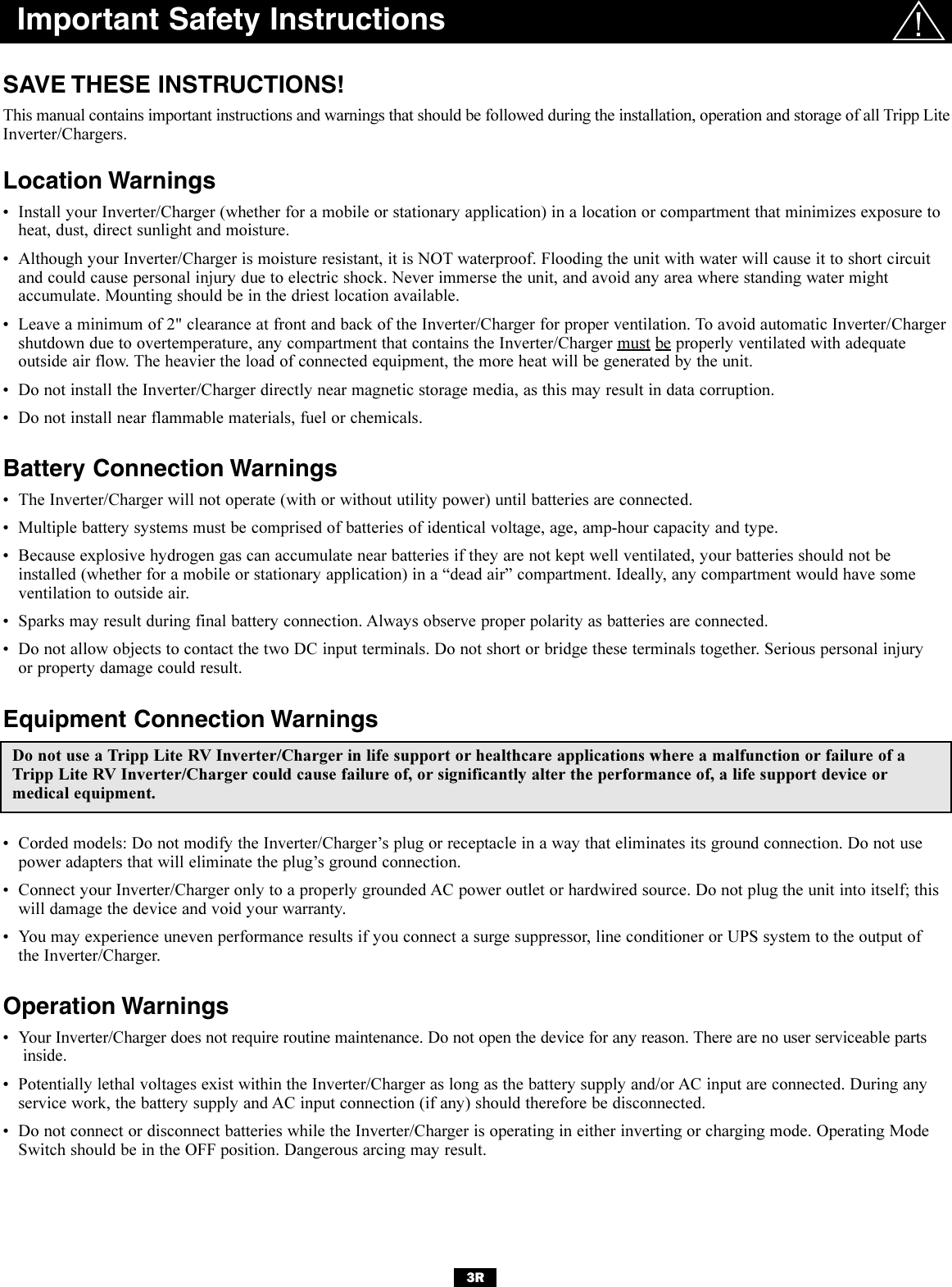 Page 3 of 12 - Tripp-Lite Tripp-Lite-Powerverter-200510095-Users-Manual- 200510095 93-2144 RV Inverter-Charger Owner's Manual Revision  Tripp-lite-powerverter-200510095-users-manual