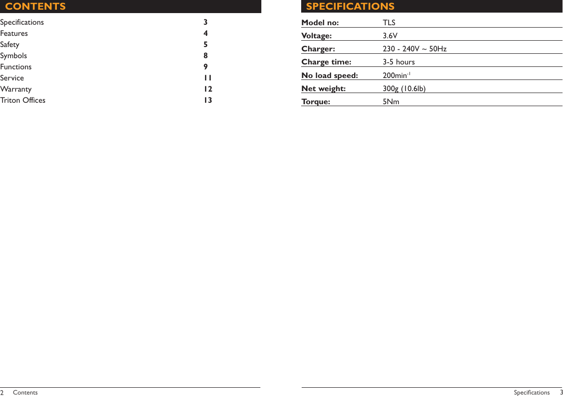 Page 2 of 9 - Triton-Tools Triton-Tools-Lithium-Ion-Cordless-Screwdriver-Users-Manual- TLS_IM_12 Triton-tools-lithium-ion-cordless-screwdriver-users-manual