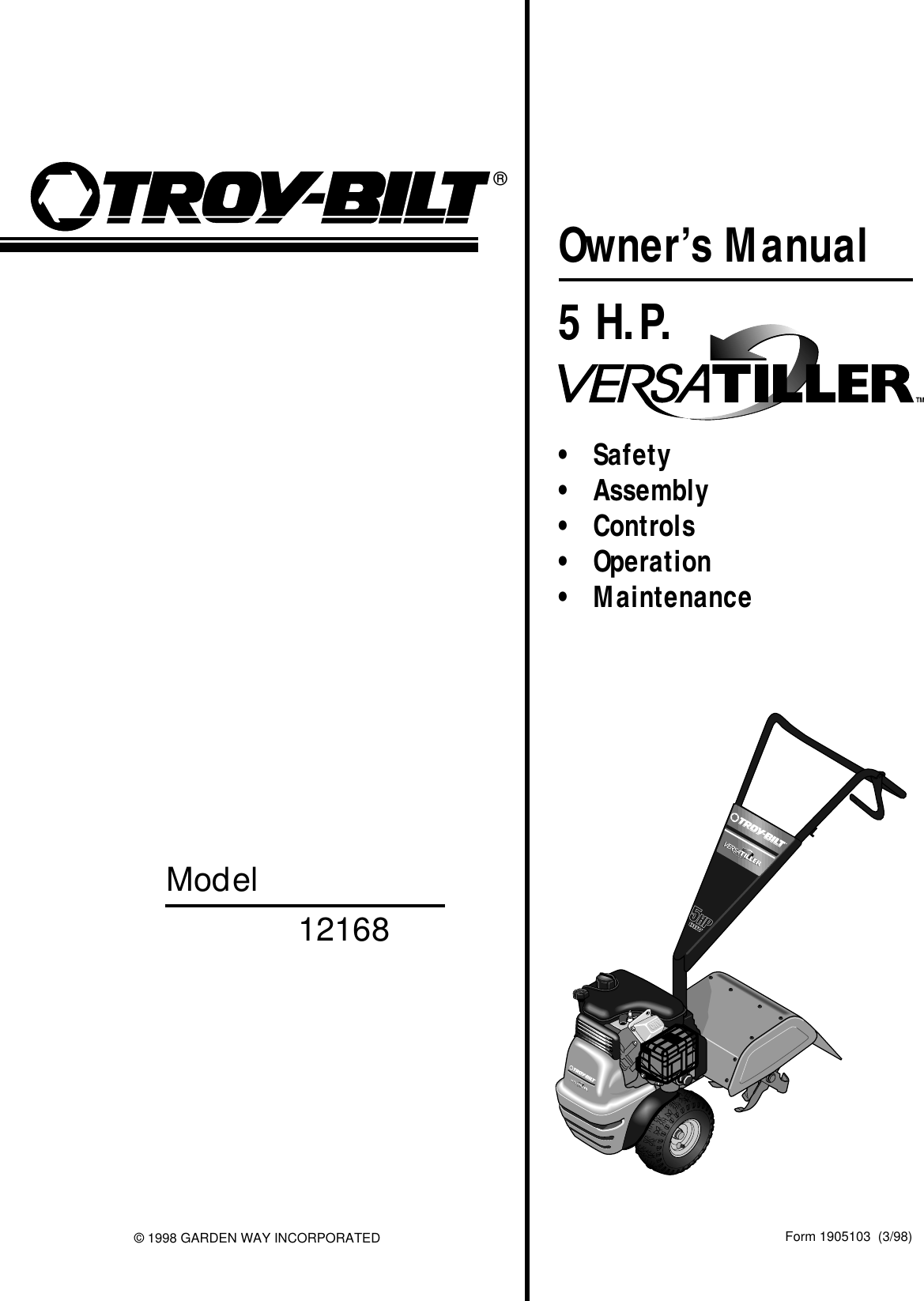 Troy Bilt 12168 Users Manual