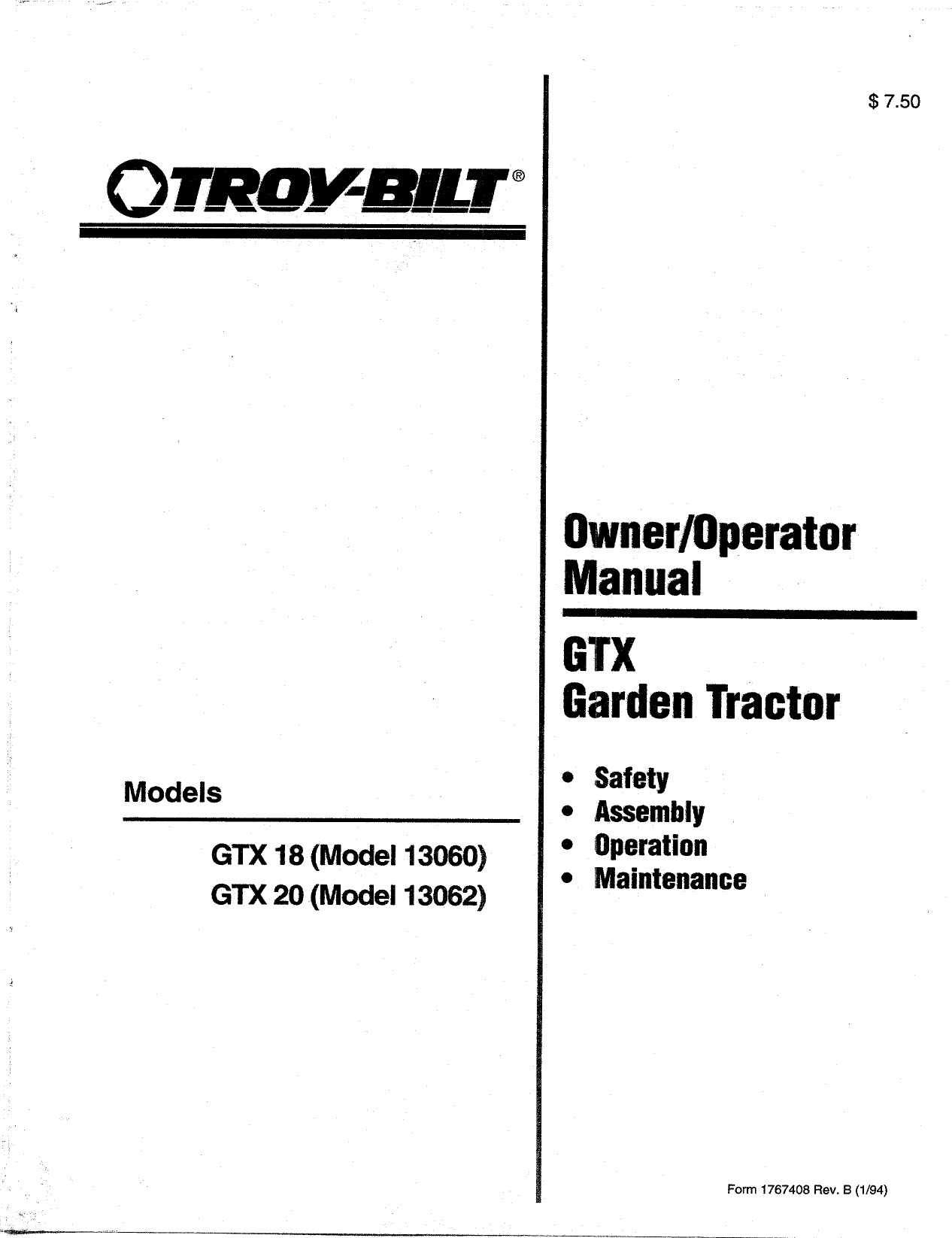 Troy Bilt 13060 Users Manual