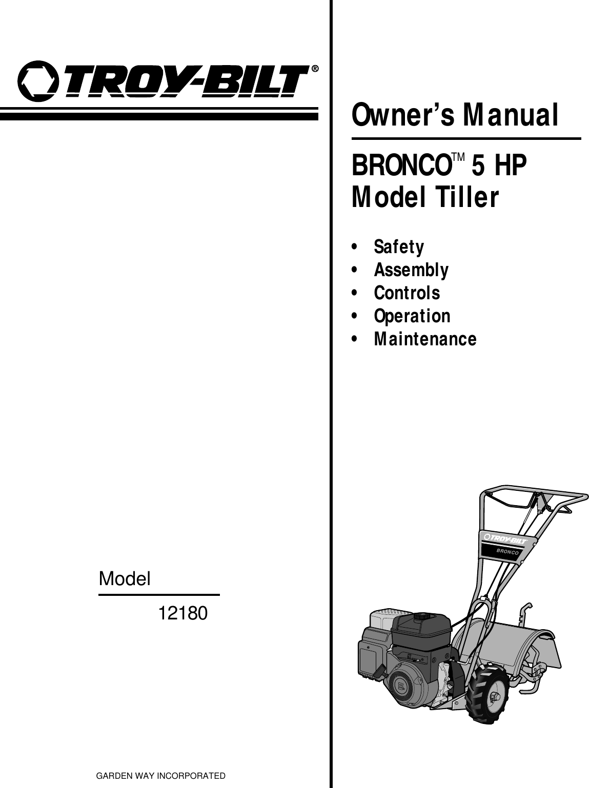 Troy Bilt Bronco 12180 Users Manual