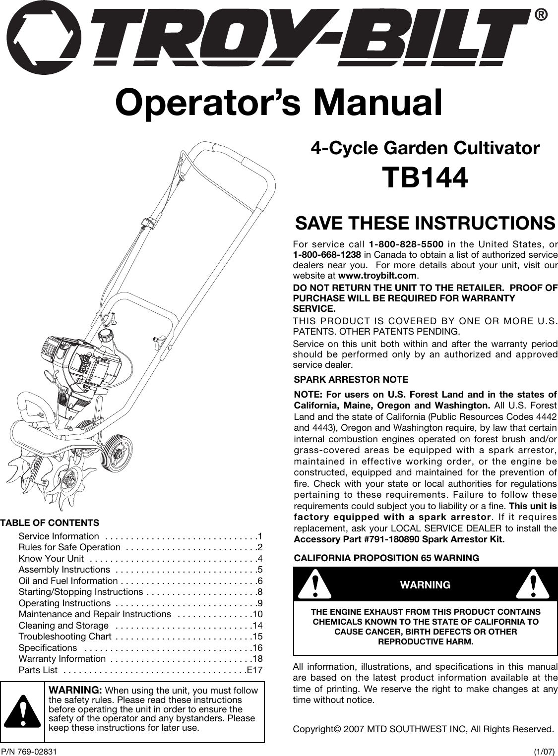 Troy Bilt Tiller Service Manual