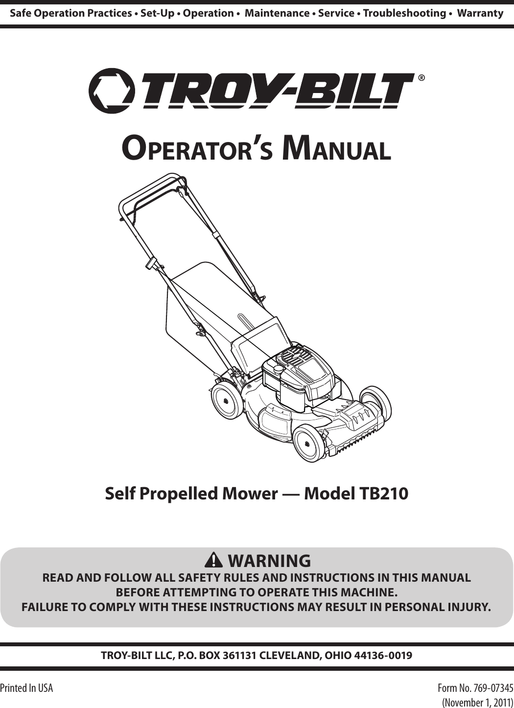 Troy Bilt Tb210 Users Manual