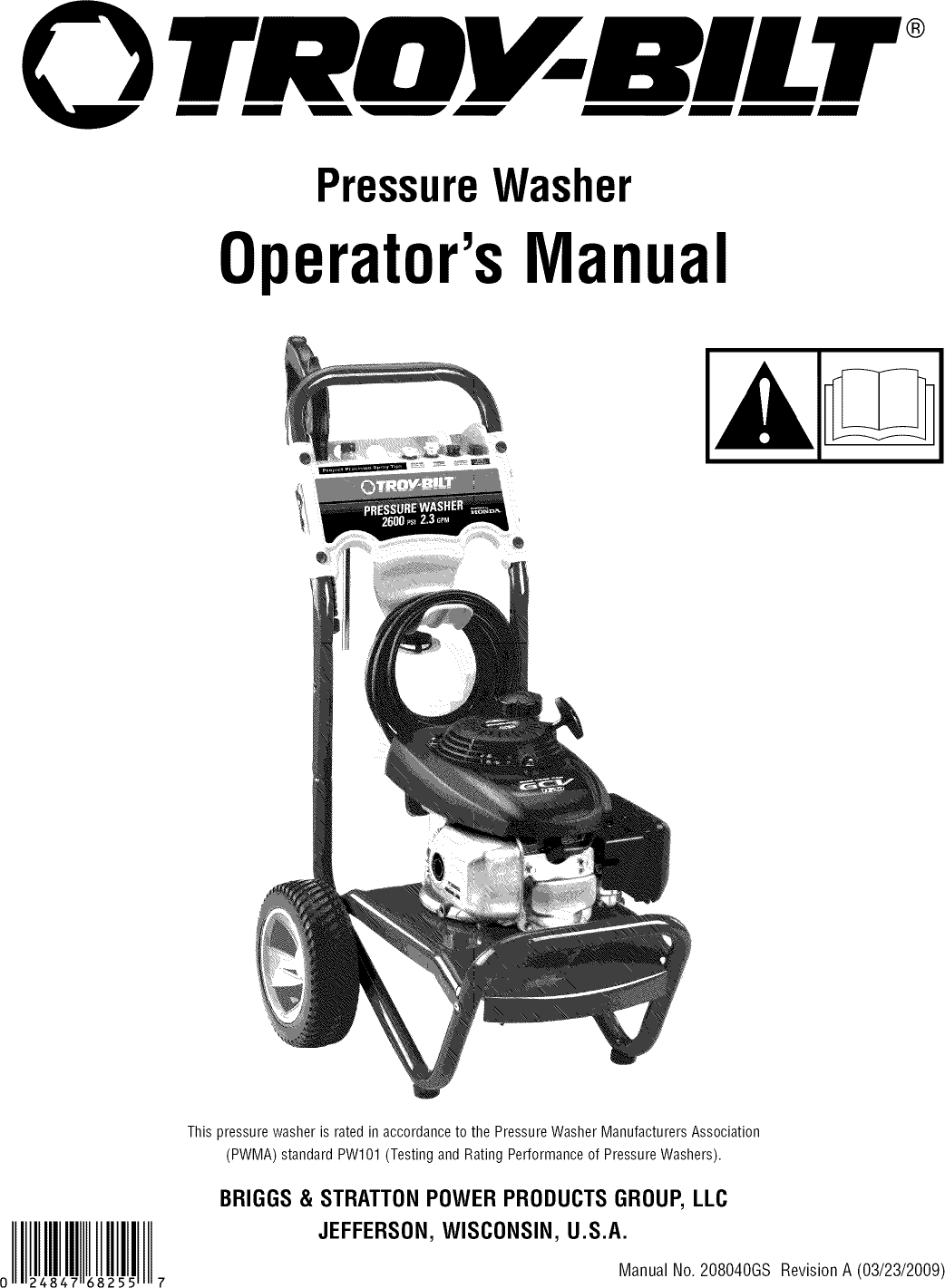 Troybilt 020344 2 User Manual PRESSURE WASHER Manuals And Guides L0903806