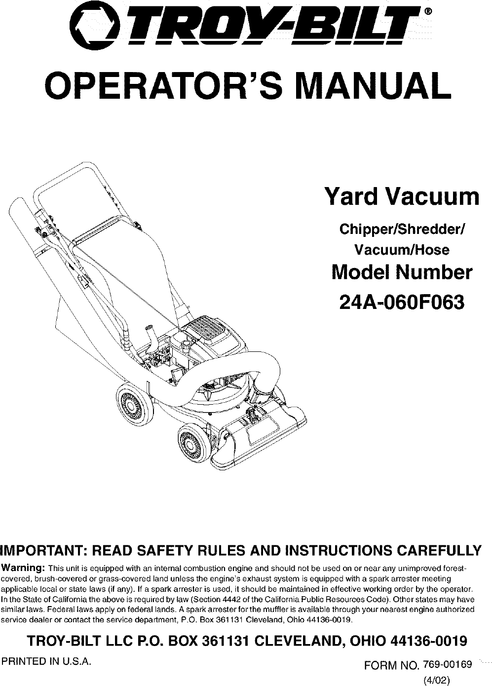 Troy bilt chipper shredder manuals