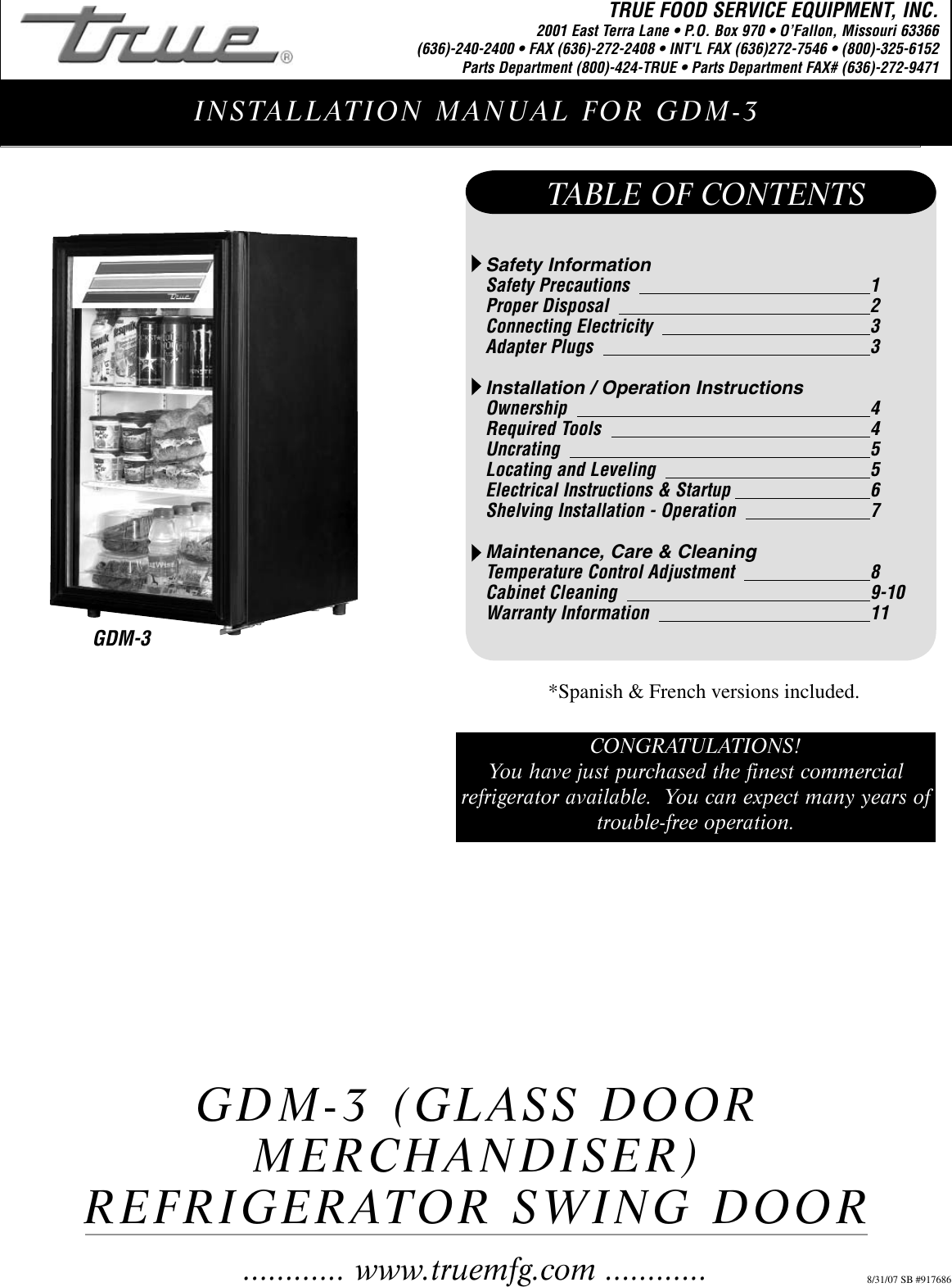 Page 1 of 12 - True-Manufacturing-Company True-Manufacturing-Company-Gdm-3-Users-Manual- GDM-3 Manual  True-manufacturing-company-gdm-3-users-manual