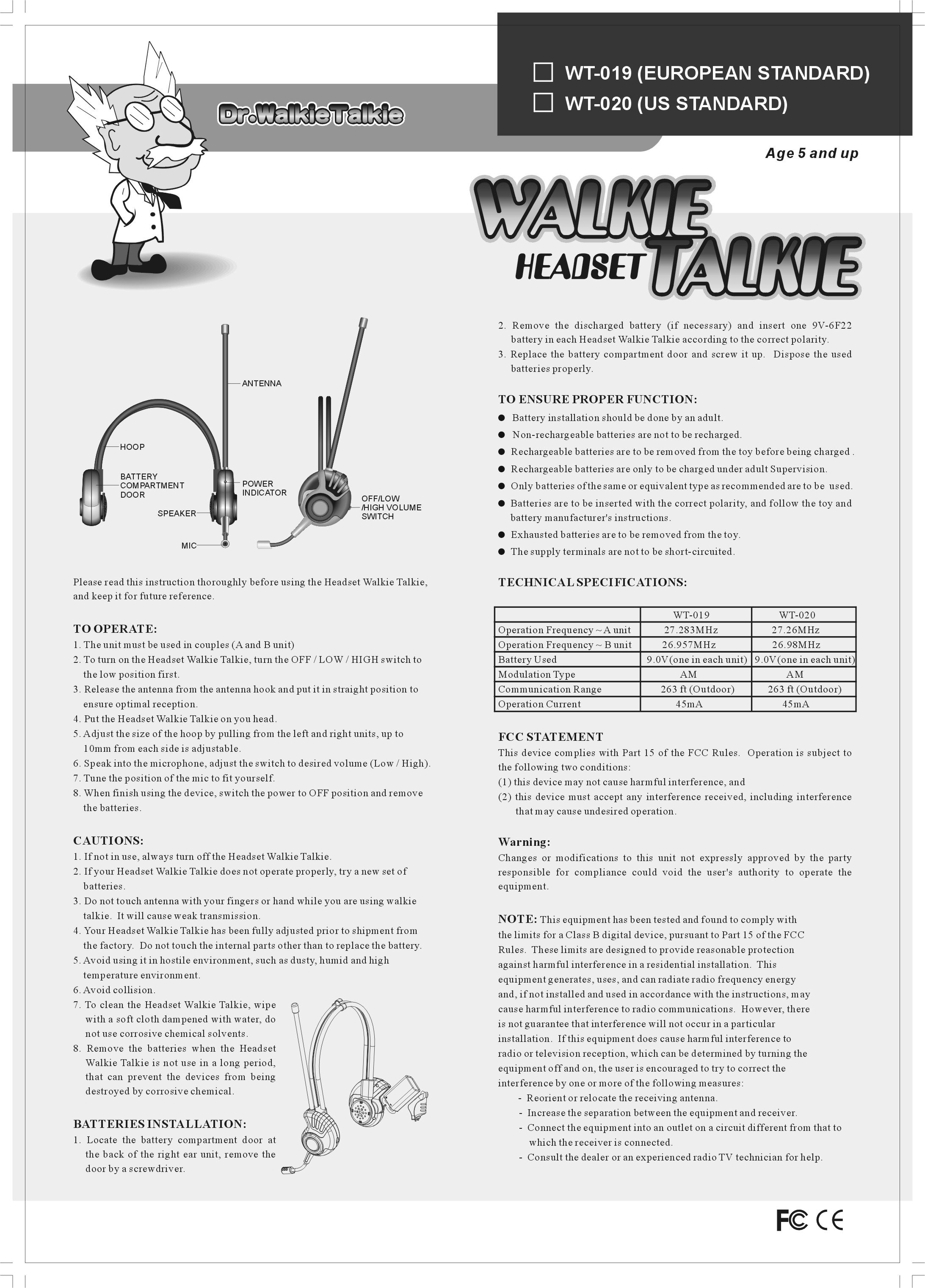 Headset Walkie Talkie User Manual