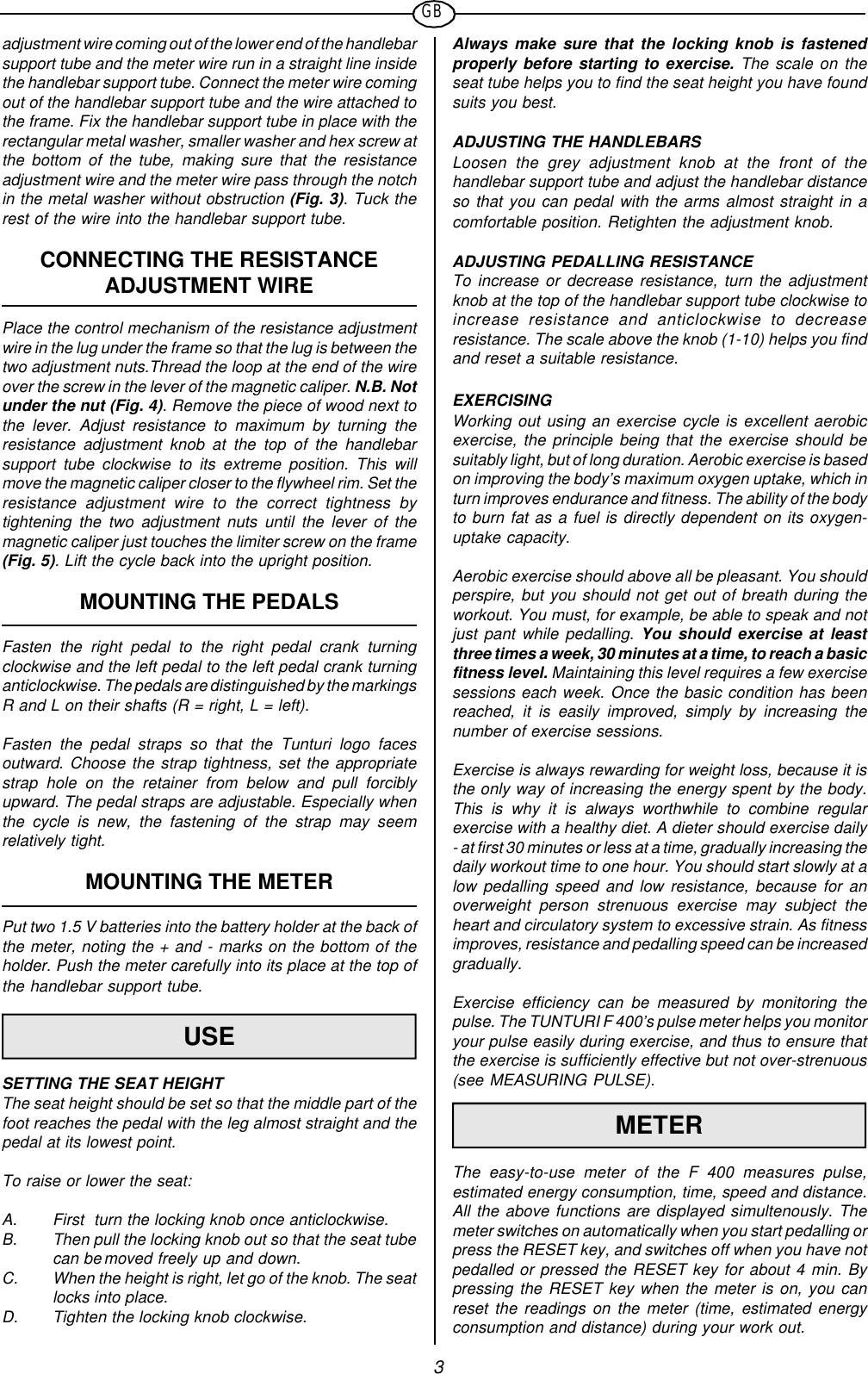 Page 3 of 8 - Tunturi Tunturi-F400-Users-Manual- F 400 GB  Tunturi-f400-users-manual