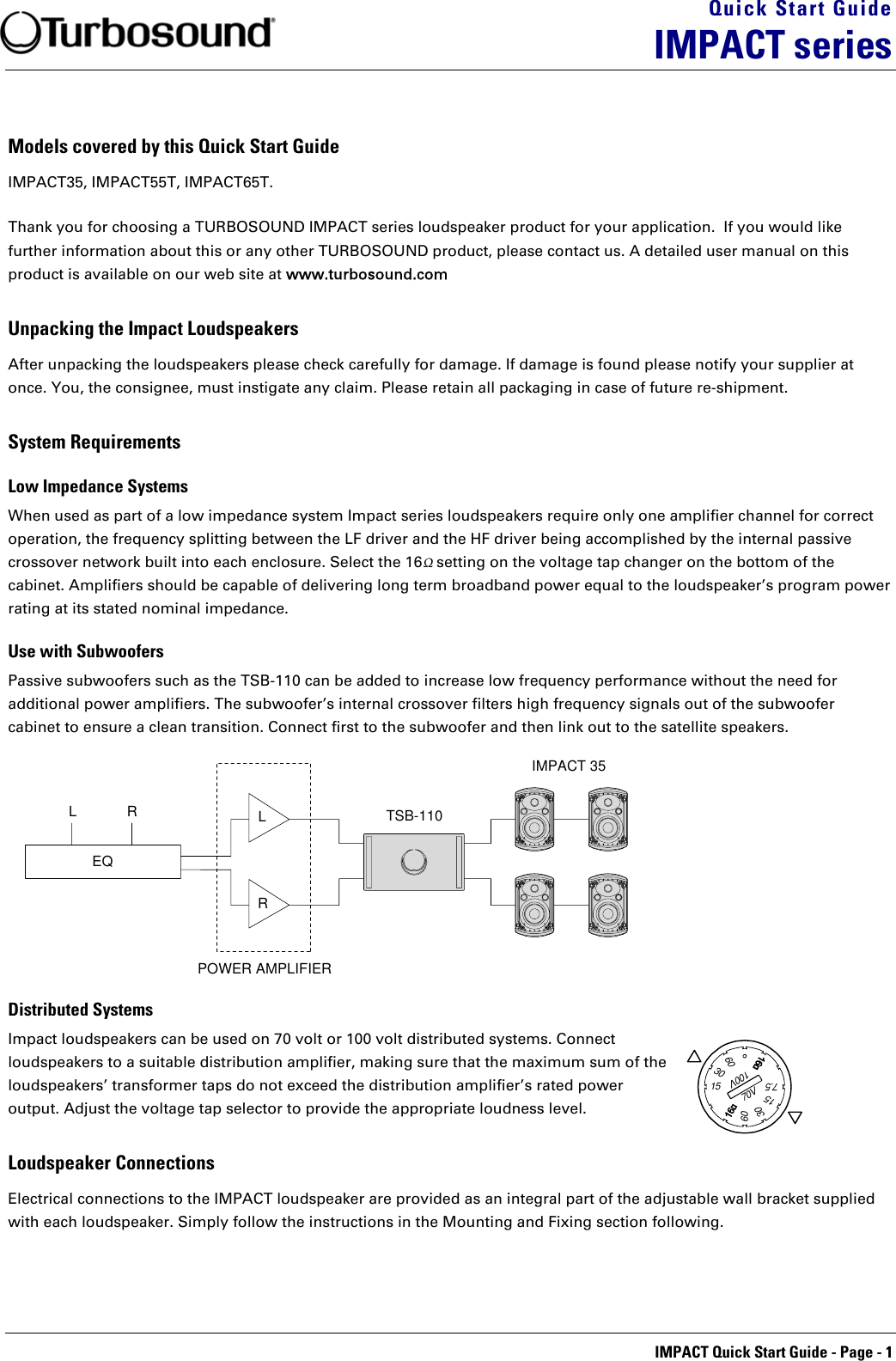 Page 1 of 2 - Turbosound Turbosound-Impact-35-Users-Manual IMPACT Series Quick Start V1.0