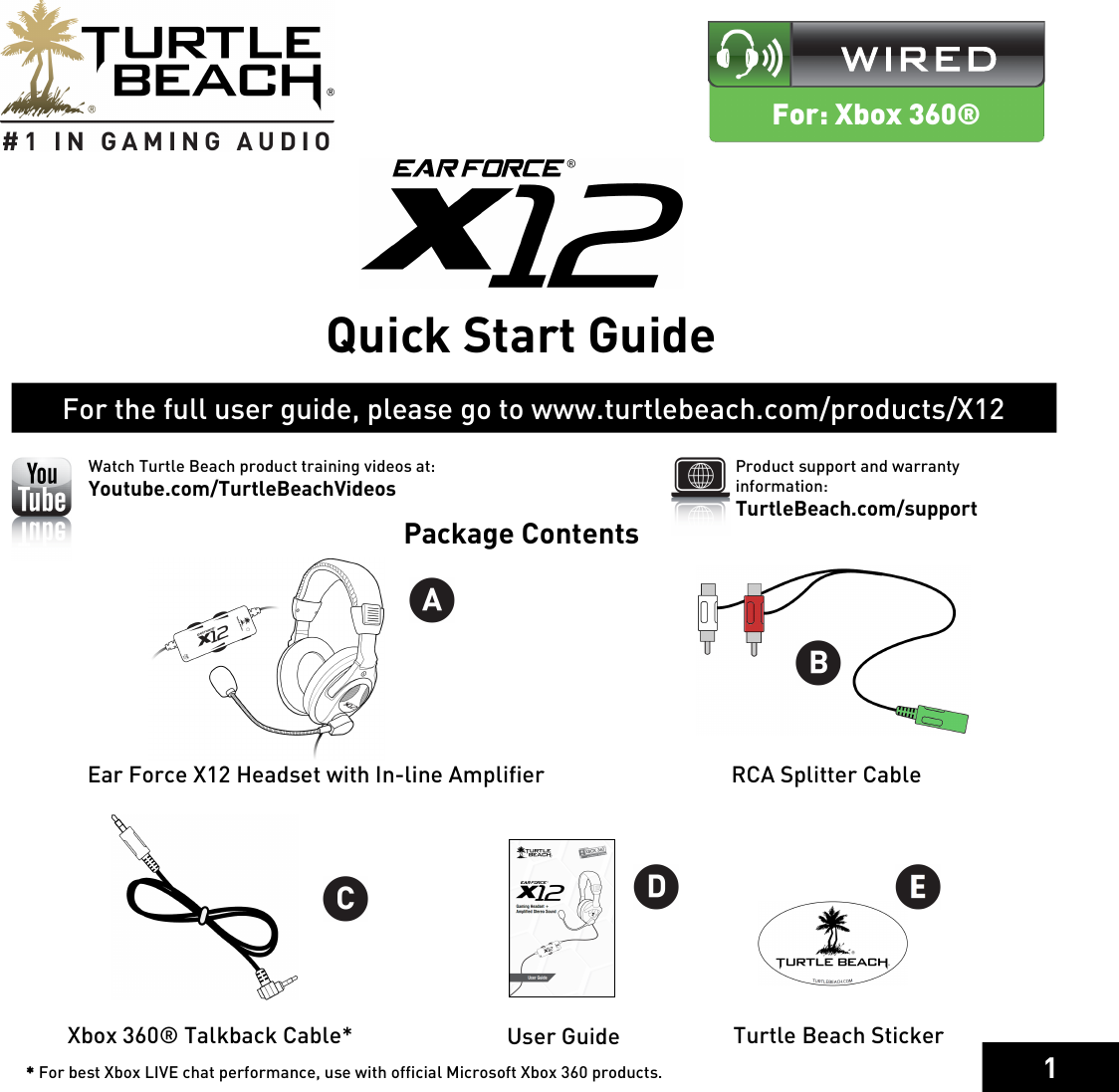 Page 1 of 11 - Turtle-Beach Turtle-Beach-X12-Quickstartguide-Owner-S-Manual X12 Quick Start Guide