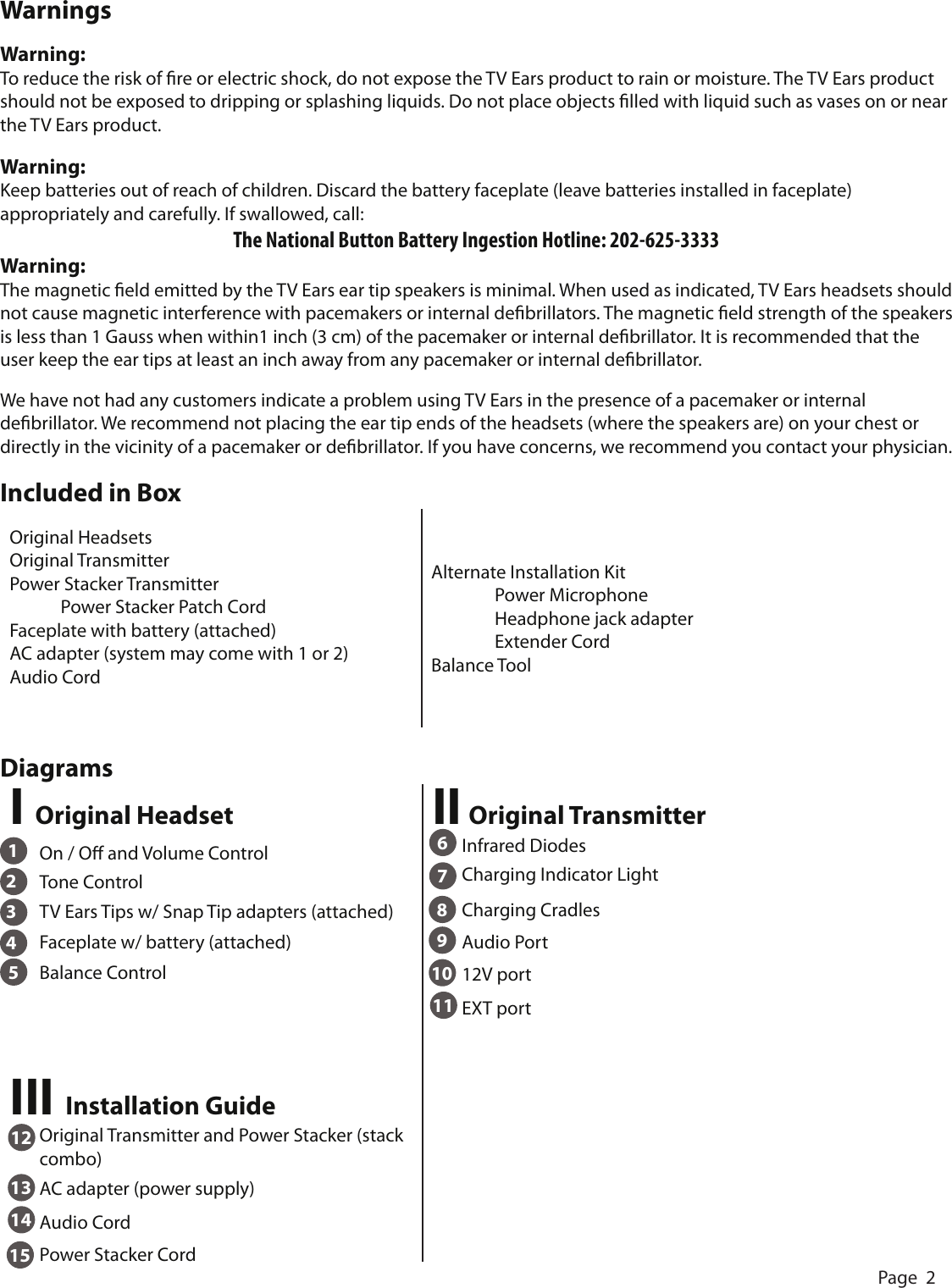 Page 2 of 11 - Tv-Ears Tv-Ears-Headphones-Users-Manual-  Tv-ears-headphones-users-manual