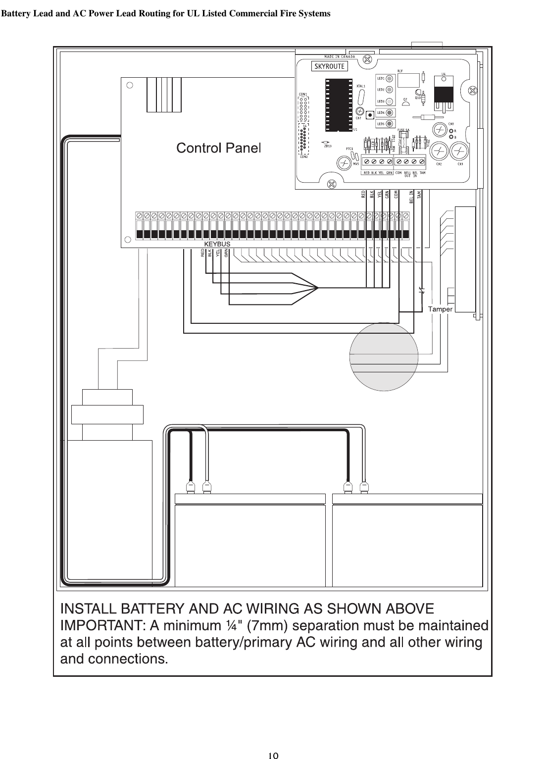 10Battery Lead and AC Power Lead Routing for UL Listed Commercial Fire Systems