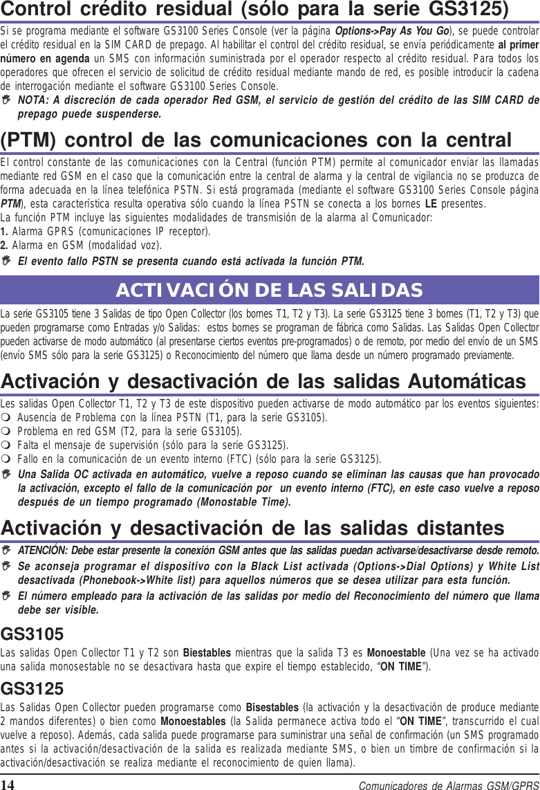 Page 14 of Tyco Safety Canada 12GS3125 GSM/GPRS Alarm Communicator User Manual istisd2wgs3125 1 0 lingue SPA POR ENG pmd