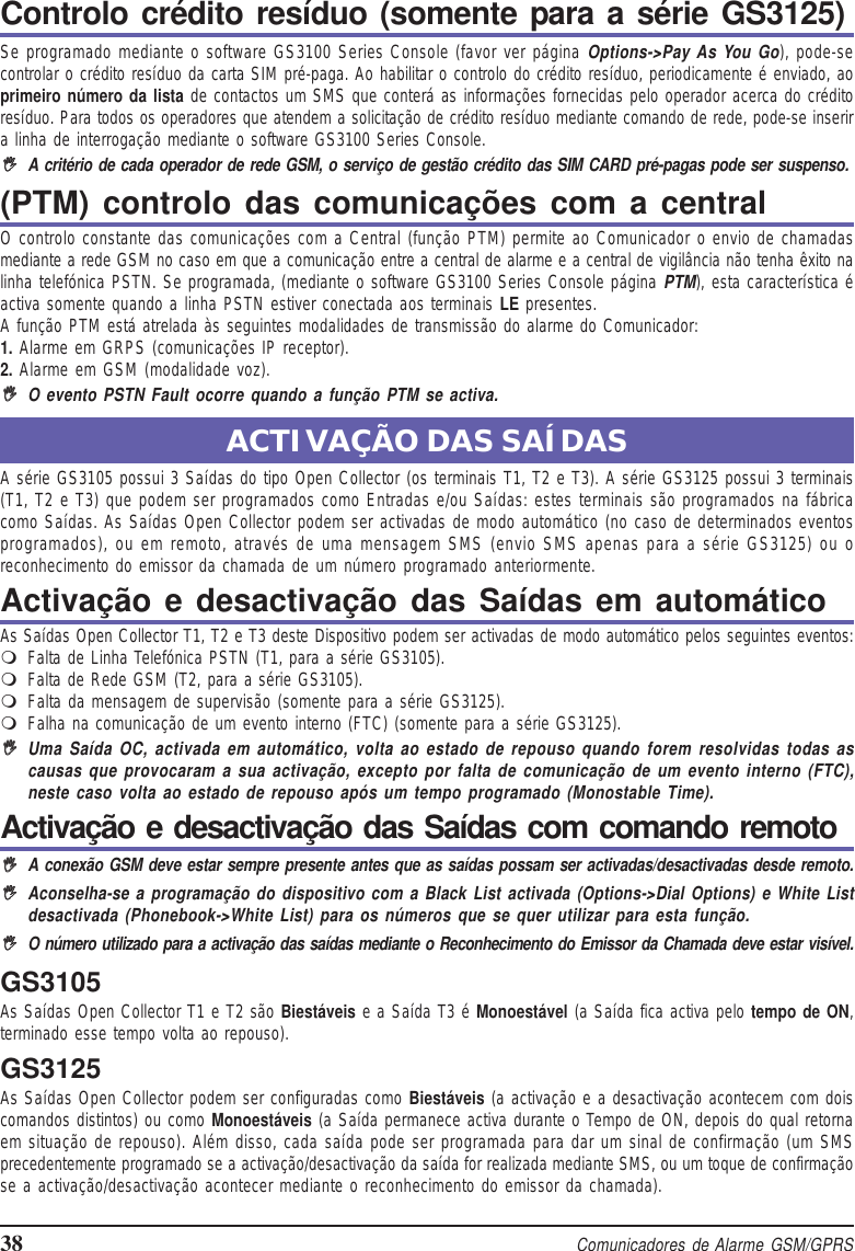 Page 38 of Tyco Safety Canada 12GS3125 GSM/GPRS Alarm Communicator User Manual istisd2wgs3125 1 0 lingue SPA POR ENG pmd