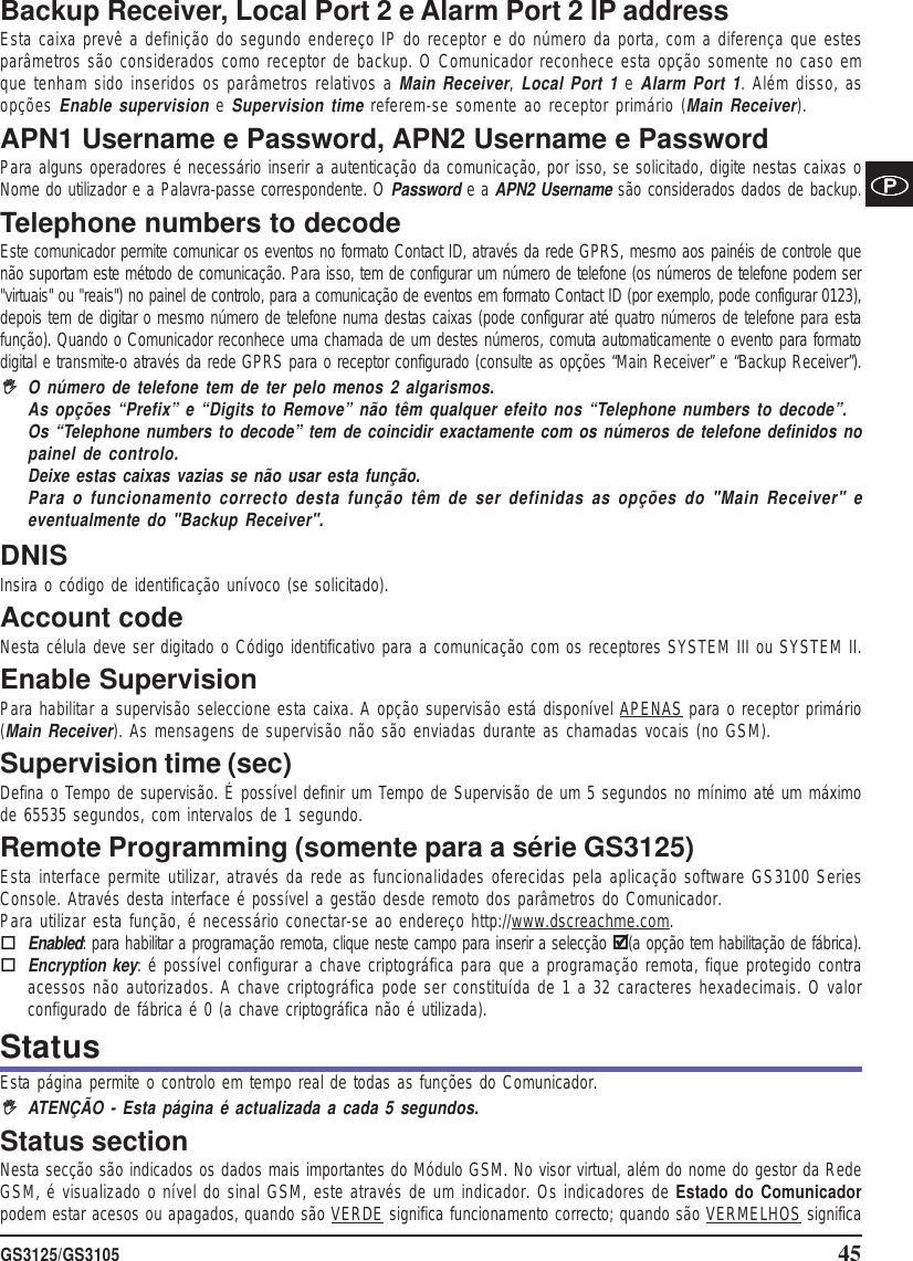 Page 45 of Tyco Safety Canada 12GS3125 GSM/GPRS Alarm Communicator User Manual istisd2wgs3125 1 0 lingue SPA POR ENG pmd