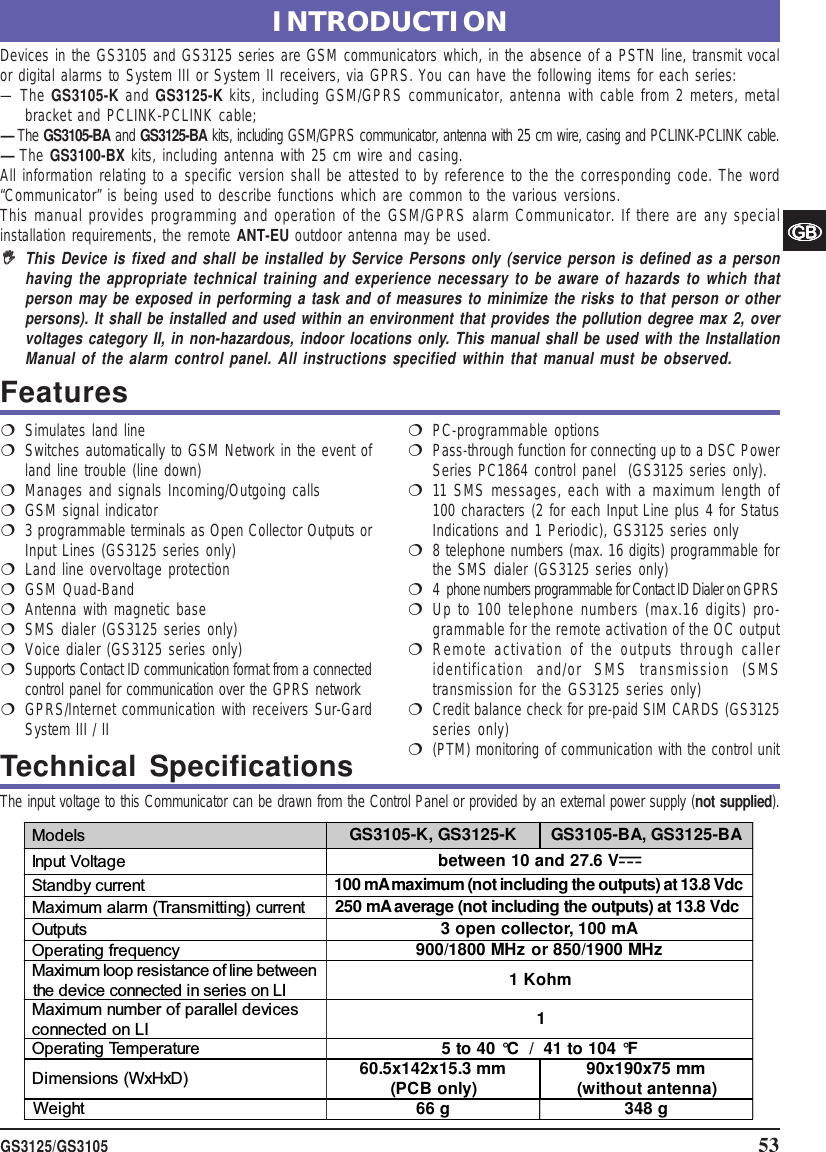 Page 53 of Tyco Safety Canada 12GS3125 GSM/GPRS Alarm Communicator User Manual istisd2wgs3125 1 0 lingue SPA POR ENG pmd