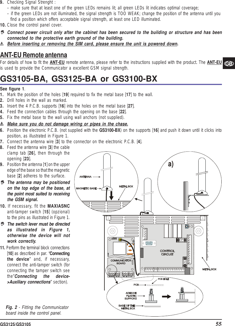 Page 55 of Tyco Safety Canada 12GS3125 GSM/GPRS Alarm Communicator User Manual istisd2wgs3125 1 0 lingue SPA POR ENG pmd