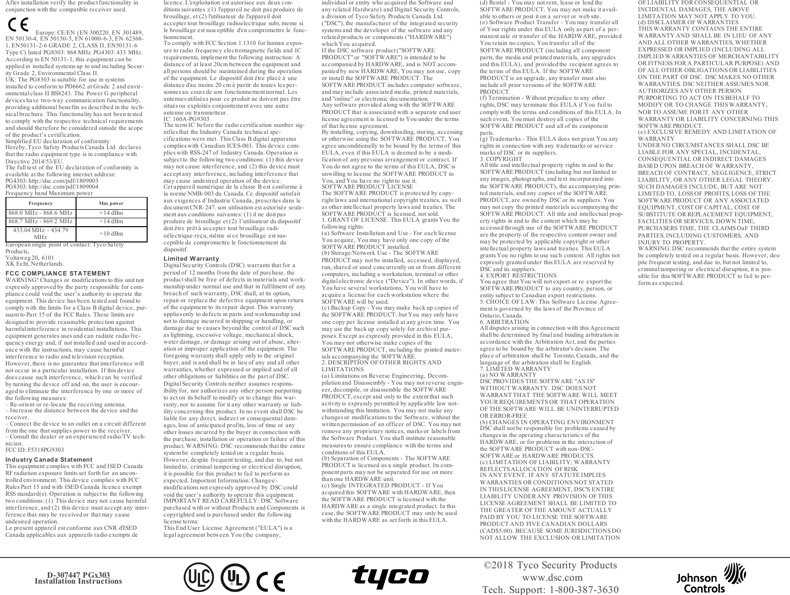 Page 2 of Tyco Safety Canada 18PG9303 Wireless magnetic contact User Manual PGX303 installation instructions