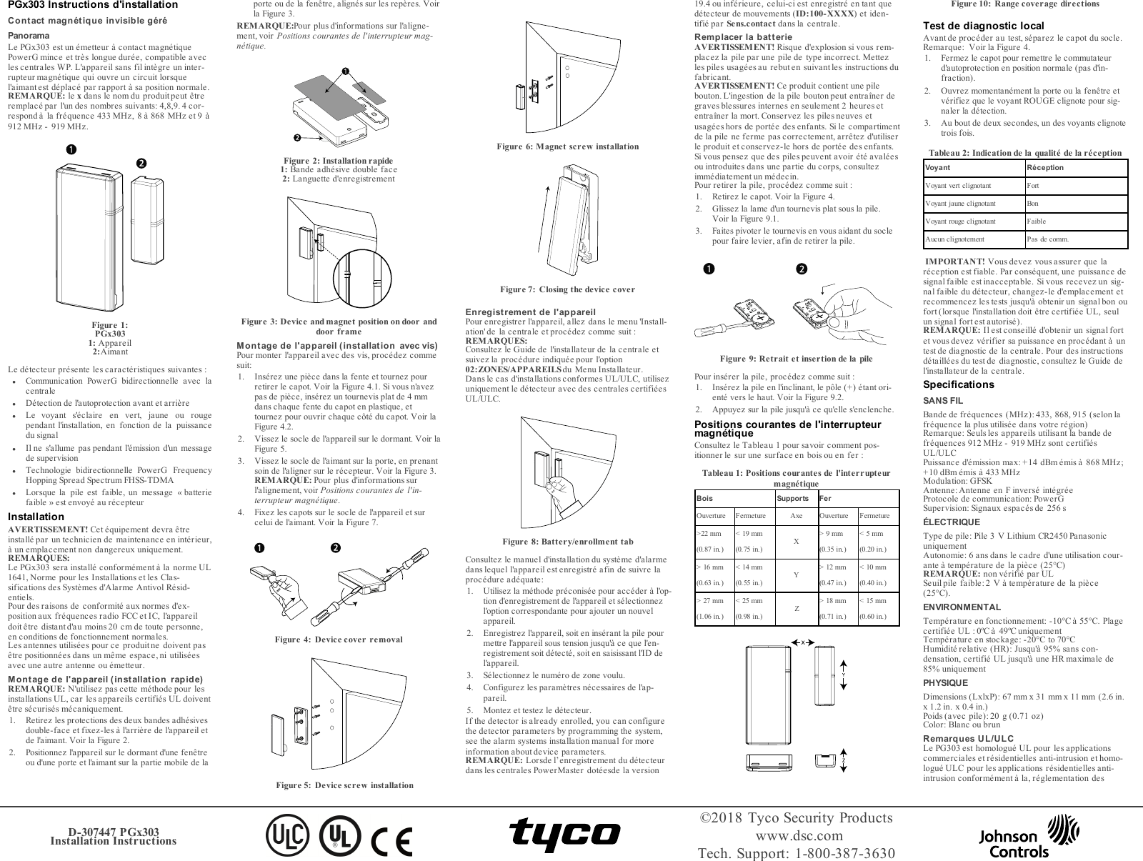 Page 3 of Tyco Safety Canada 18PG9303 Wireless magnetic contact User Manual PGX303 installation instructions
