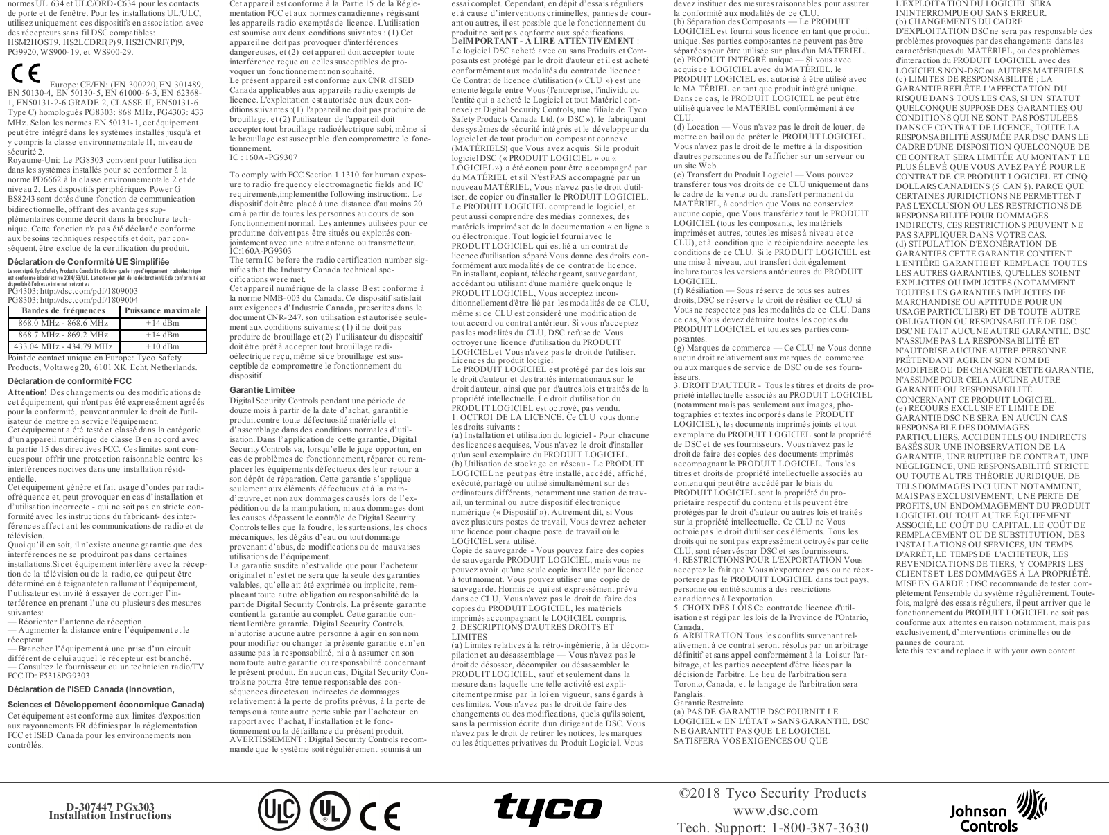 Page 4 of Tyco Safety Canada 18PG9303 Wireless magnetic contact User Manual PGX303 installation instructions