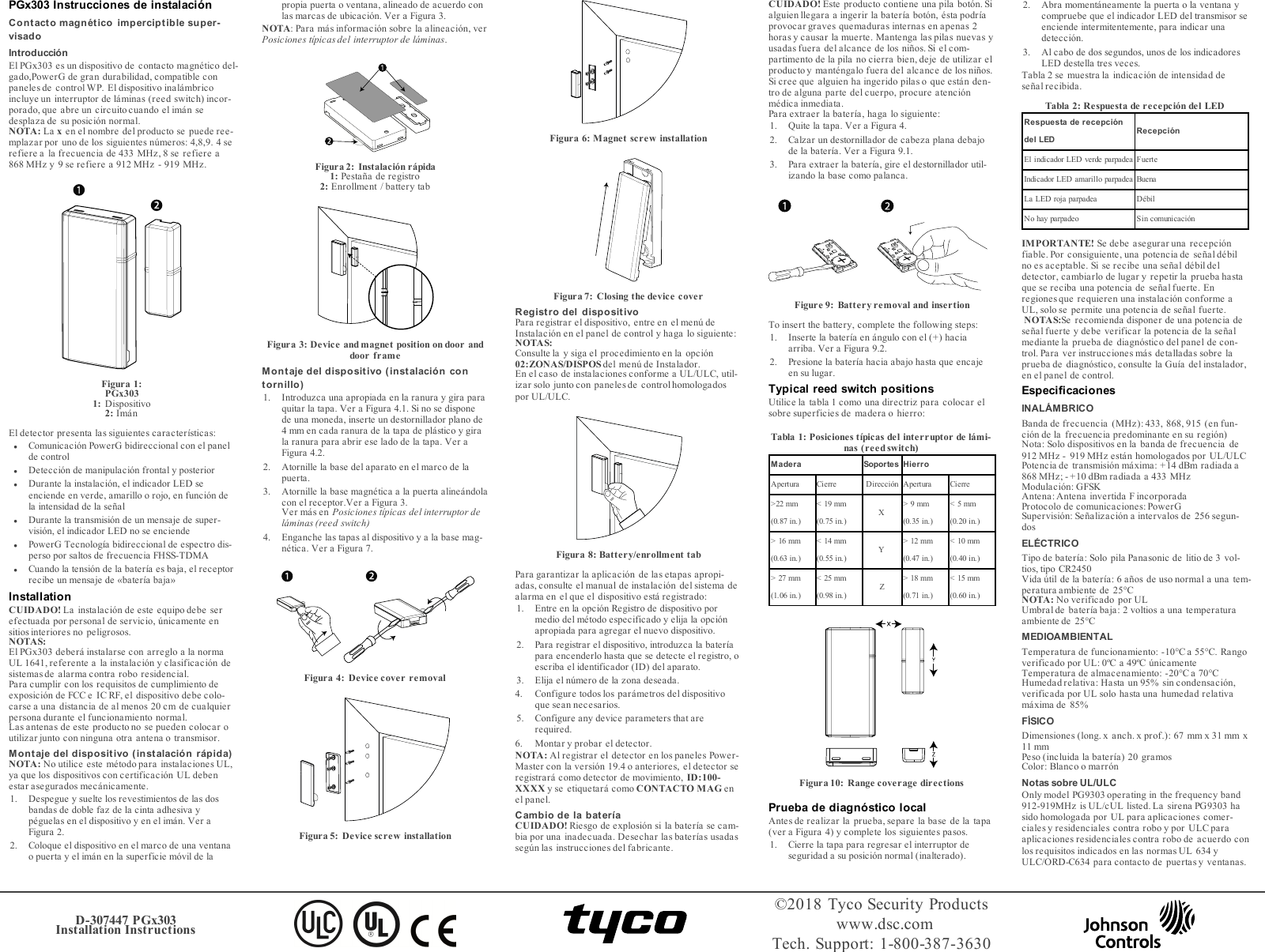 Page 5 of Tyco Safety Canada 18PG9303 Wireless magnetic contact User Manual PGX303 installation instructions